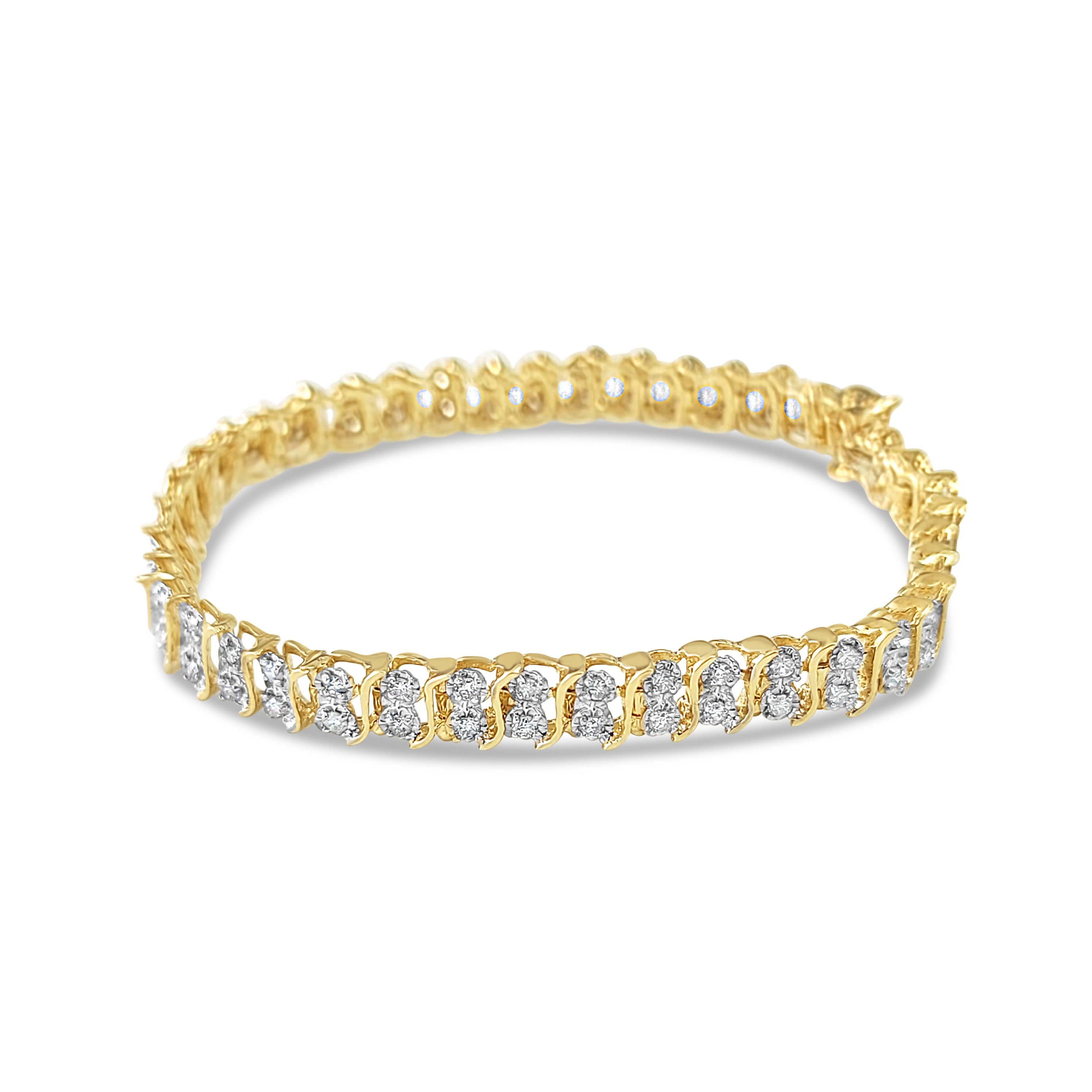 Double Row S Style Diamond Tennis Bracelets 2.00cttw 14k Yellow Gold