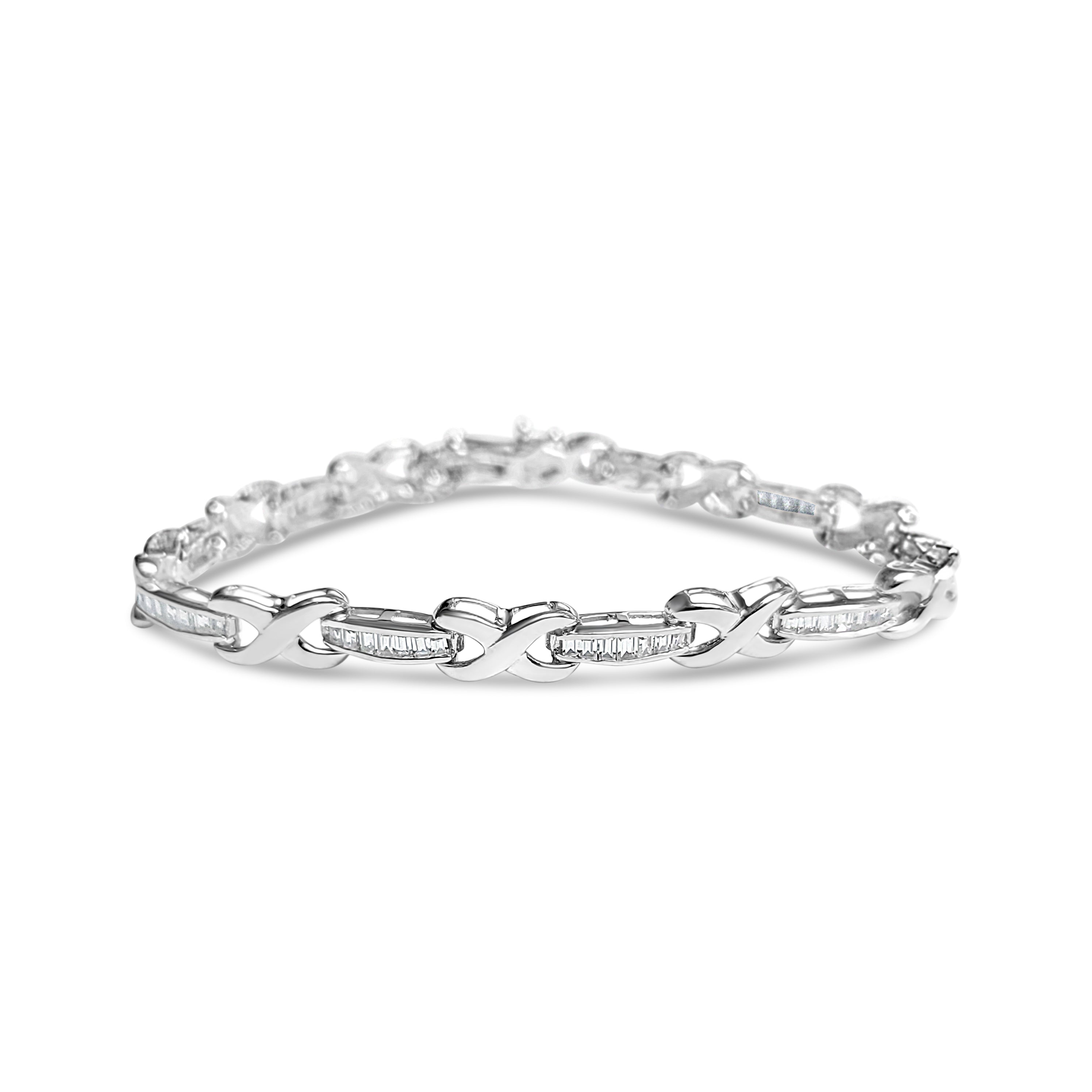 X Linked Baguette Diamond Tennis Bracelet 14k White Gold