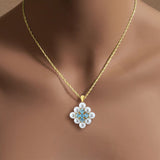 Blue Topaz & Freshwater Pearl Necklace 14k Yellow Gold