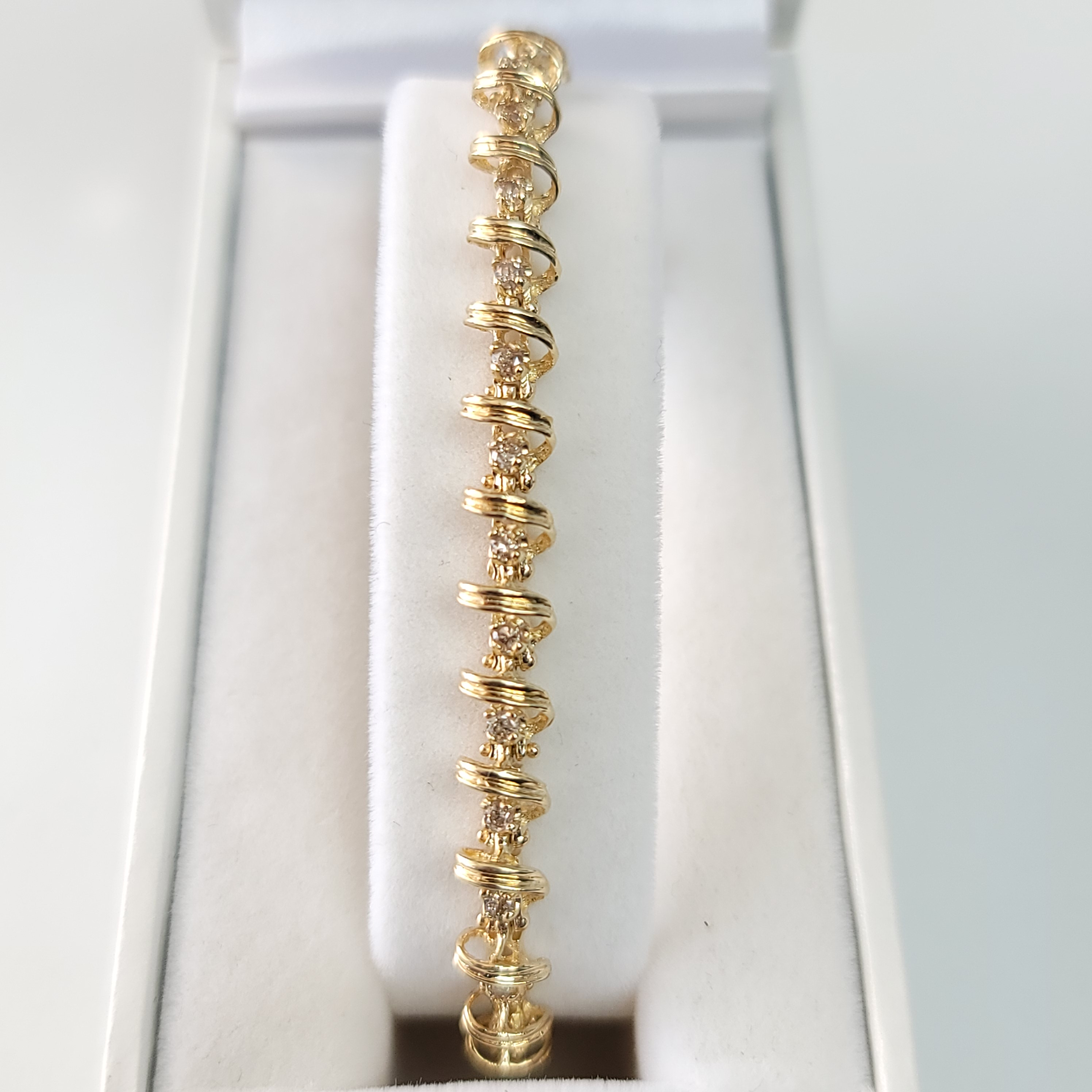 Ribbon Style Diamond Tennis Bracelet 1.00cttw 14k Yellow Gold