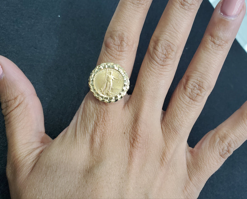 22K US Lady Liberty 1/10OZ Fine Gold Coin Ring with Nugget Bezel
