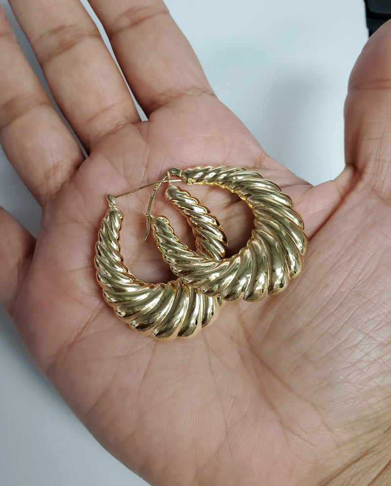 47MM Polished Shrimp Creole Earrings 14k Yellow Gold
