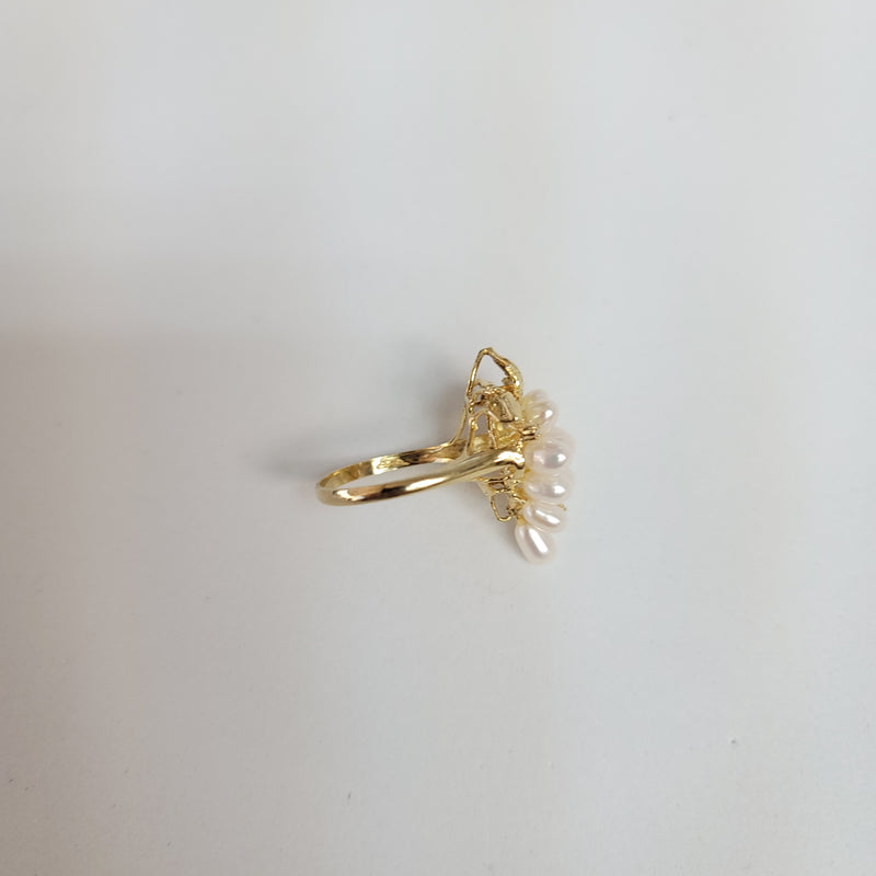 Freshwater Pearl Grape Cluster Cocktail Ring with Small Diamonds 14k Yellow Gold