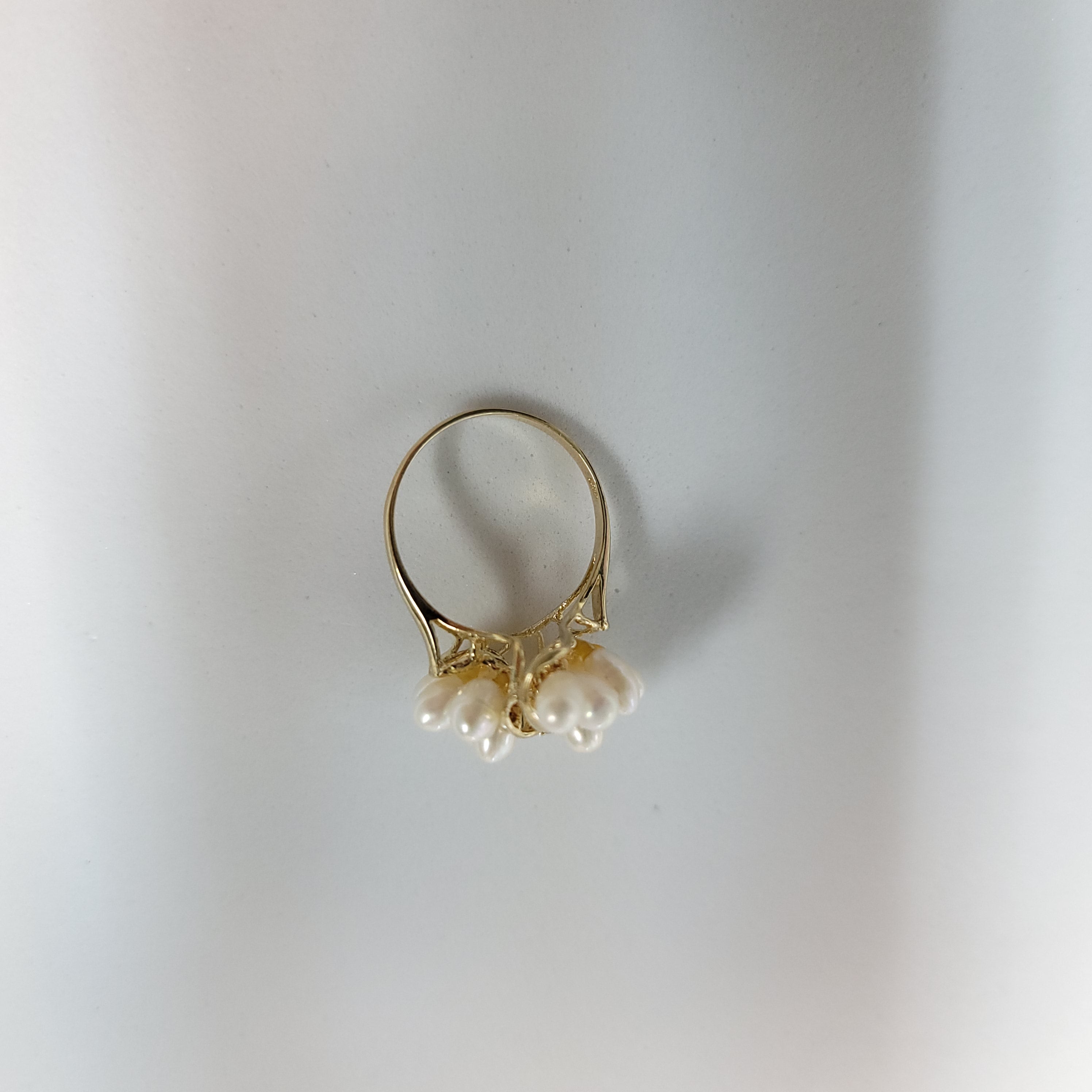 Freshwater Pearl Grape Cluster Cocktail Ring with Small Diamonds 14k Yellow Gold