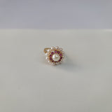 Double Halo Pearl & Ruby Ring 7MM Pearl 14k Yellow Gold