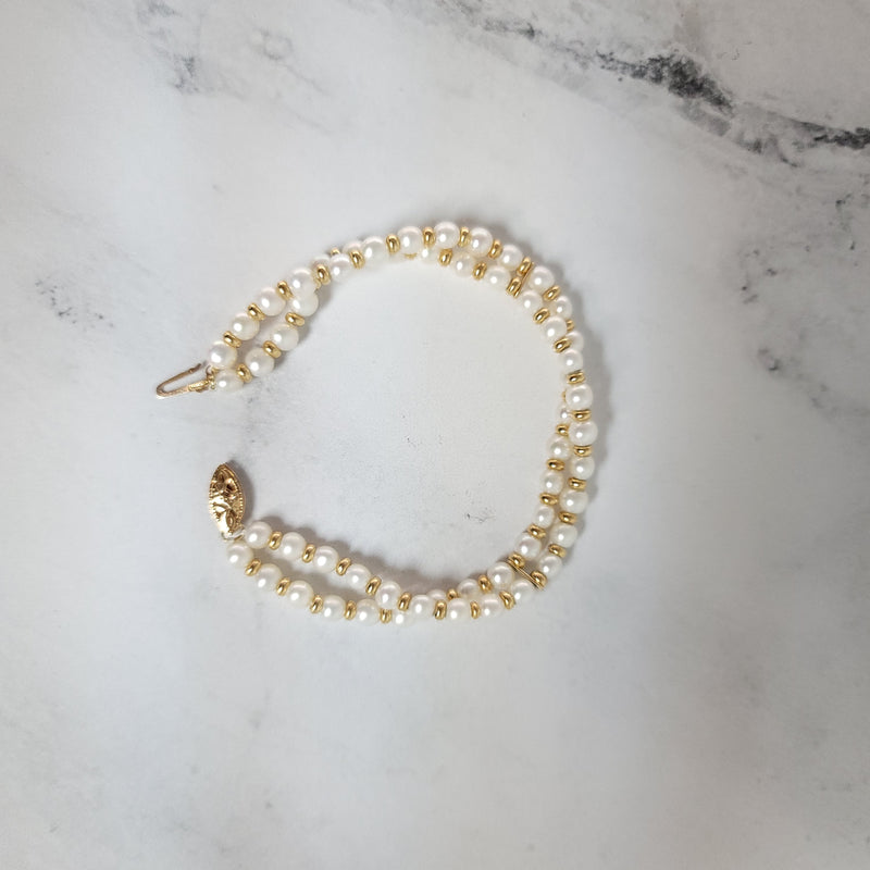 Double Row Cultured Pearl Bracelet 14k Yellow Gold