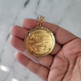 1OZ Fine Gold Lady Liberty Medallion Necklace with 1.10cttw Diamond Halo