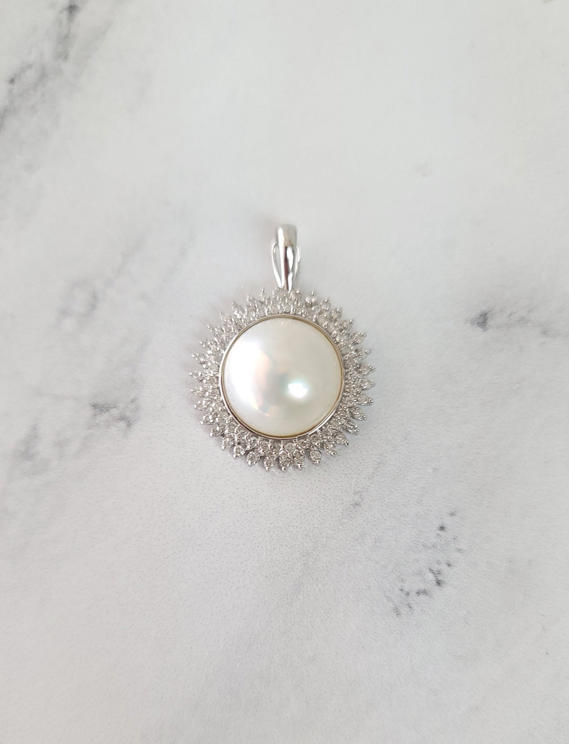 Double Halo Diamond Freshwater Pearl Pendant