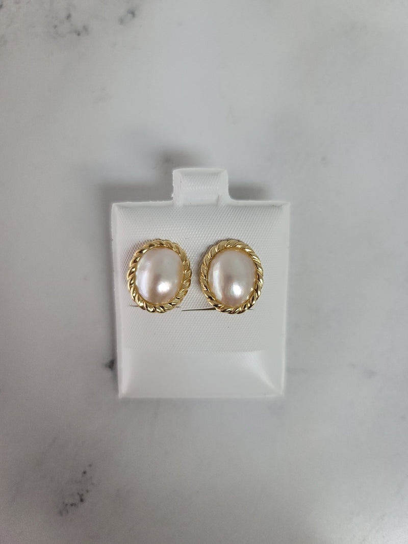 12MM Mabe Pearl Omegea Clip On Earrings 14k Yellow Gold