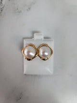 Mabe Pearl Omega Clip On Earrings with Square Gold setting