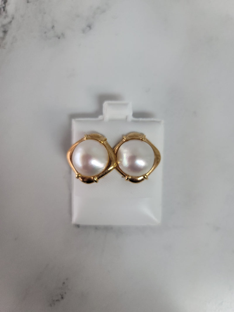 Mabe Pearl Omega Clip On Earrings with Square Gold setting