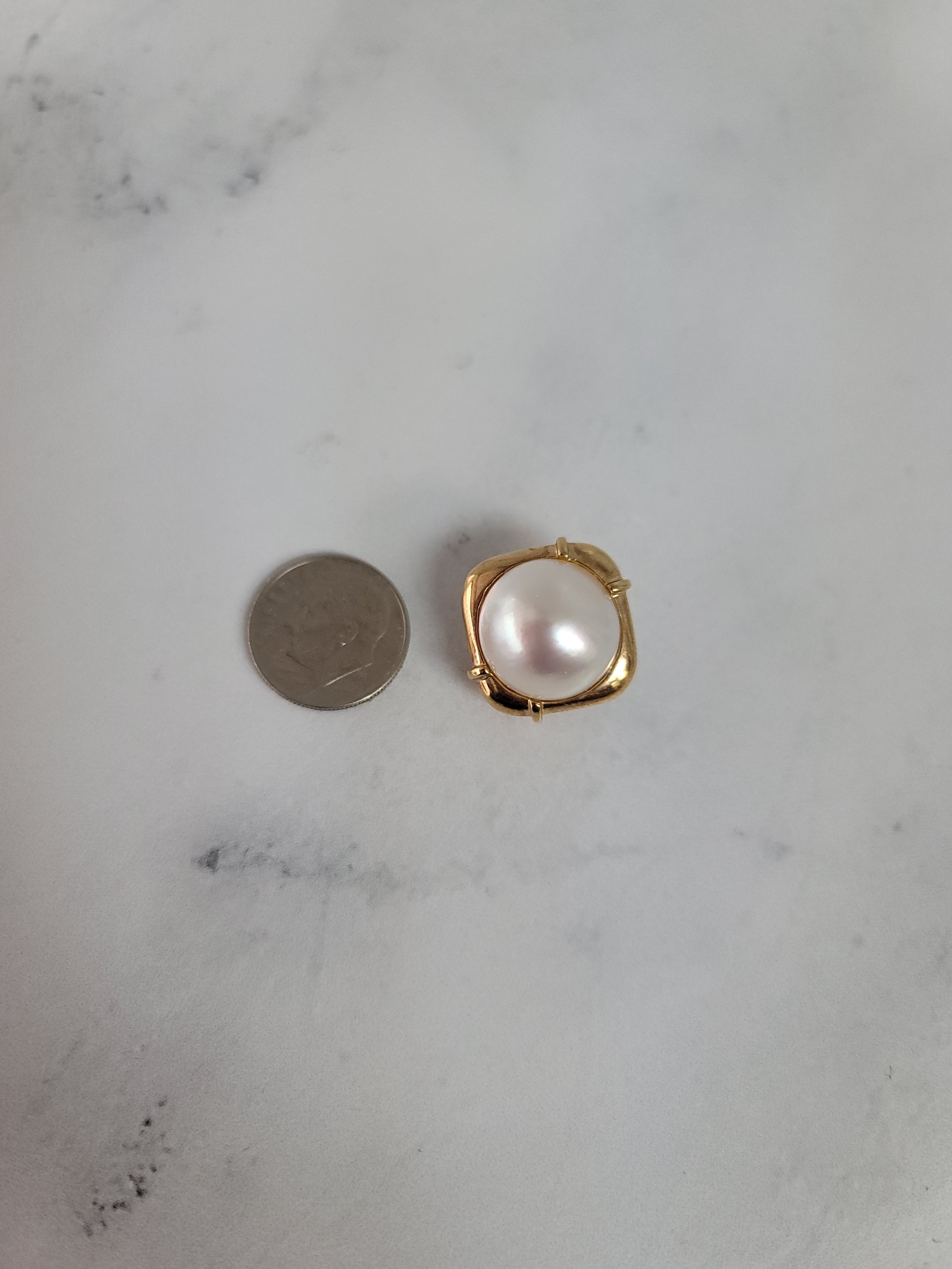 Mabe Pearl Omega Clip On Earrings with Square Gold setting