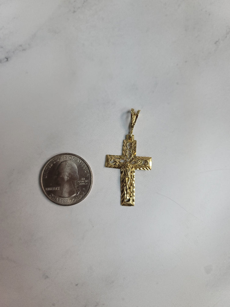 Large Crucifix with Diamond Cuts 14k Yellow Gold