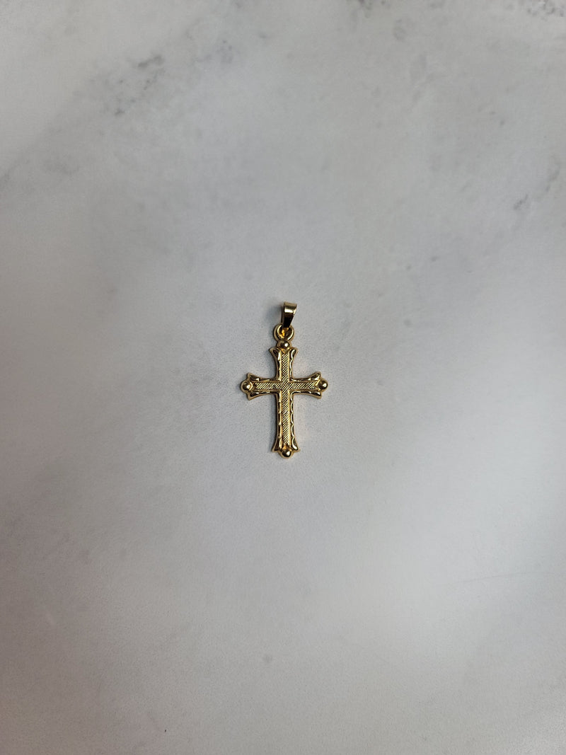 Textured Small Gold Cross Necklace 14k Yellow Gold