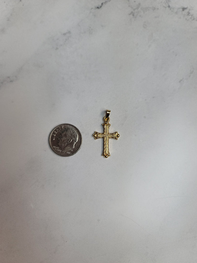Textured Small Gold Cross Necklace 14k Yellow Gold