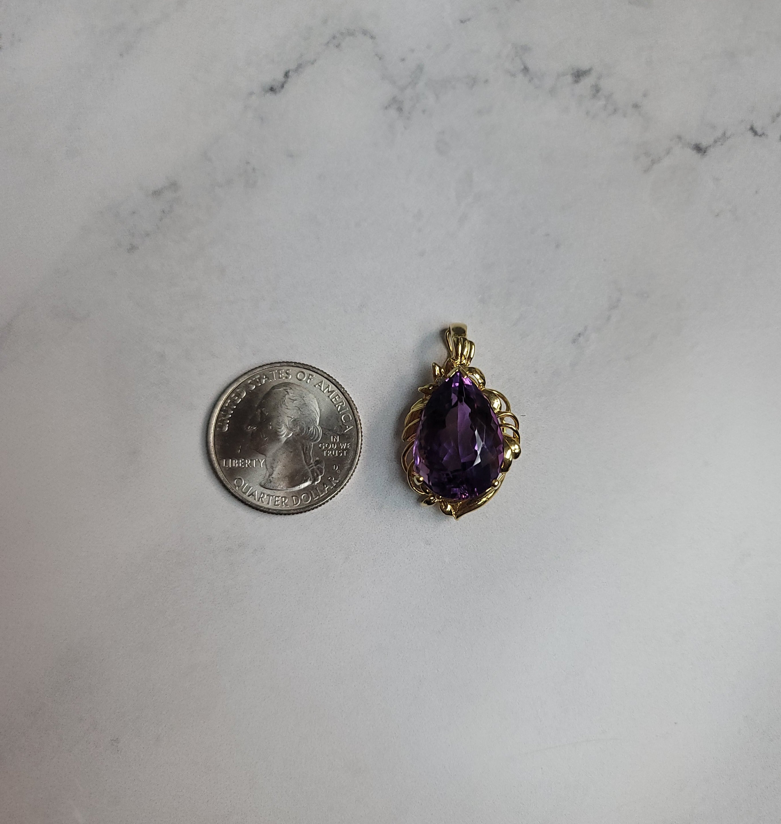 Pear Shaped Amethyst Pendant with Gold Design