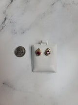 Oval Ruby Earrings with Baguette Diamond Accents .30cttw 14k Yellow Gold