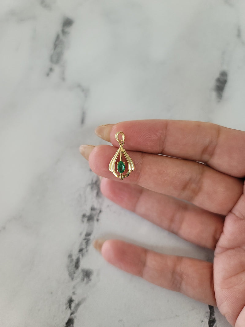 Teardrop Shaped Oval Emerald Necklace