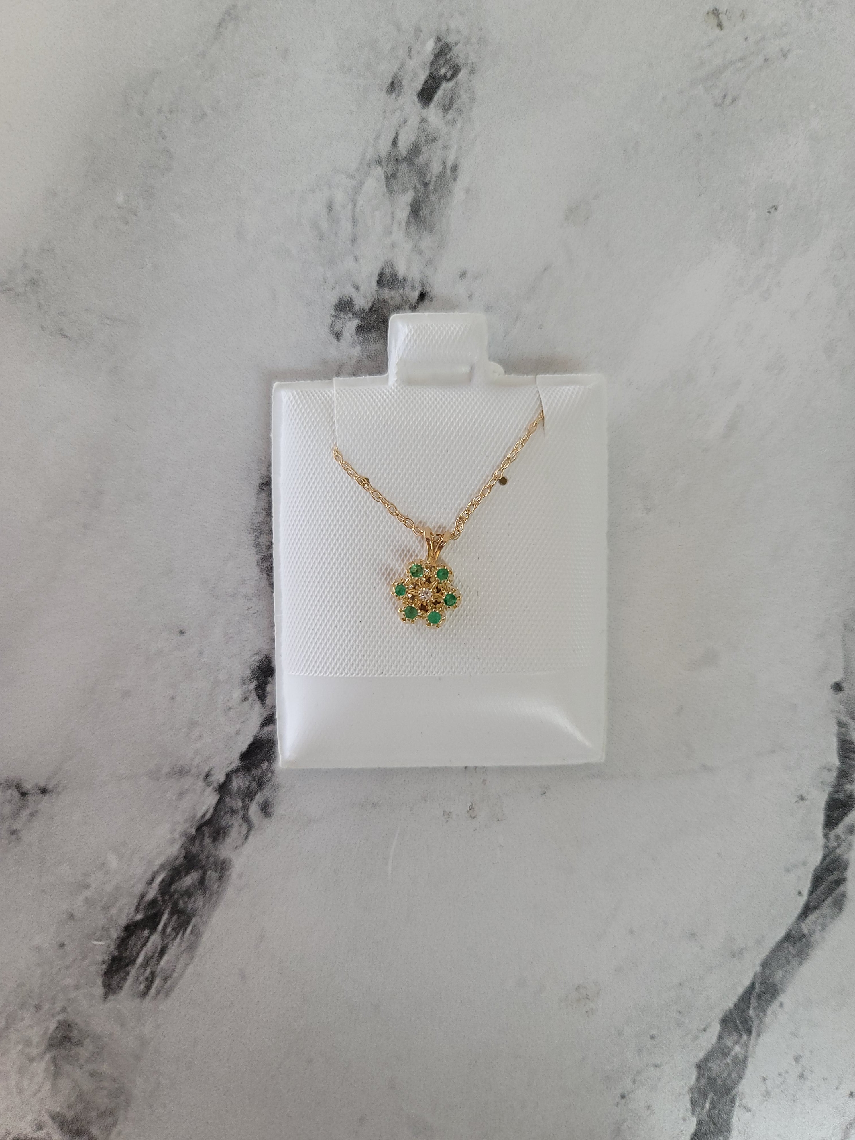 Small Flower Shaped Emerald & Diamond Necklace