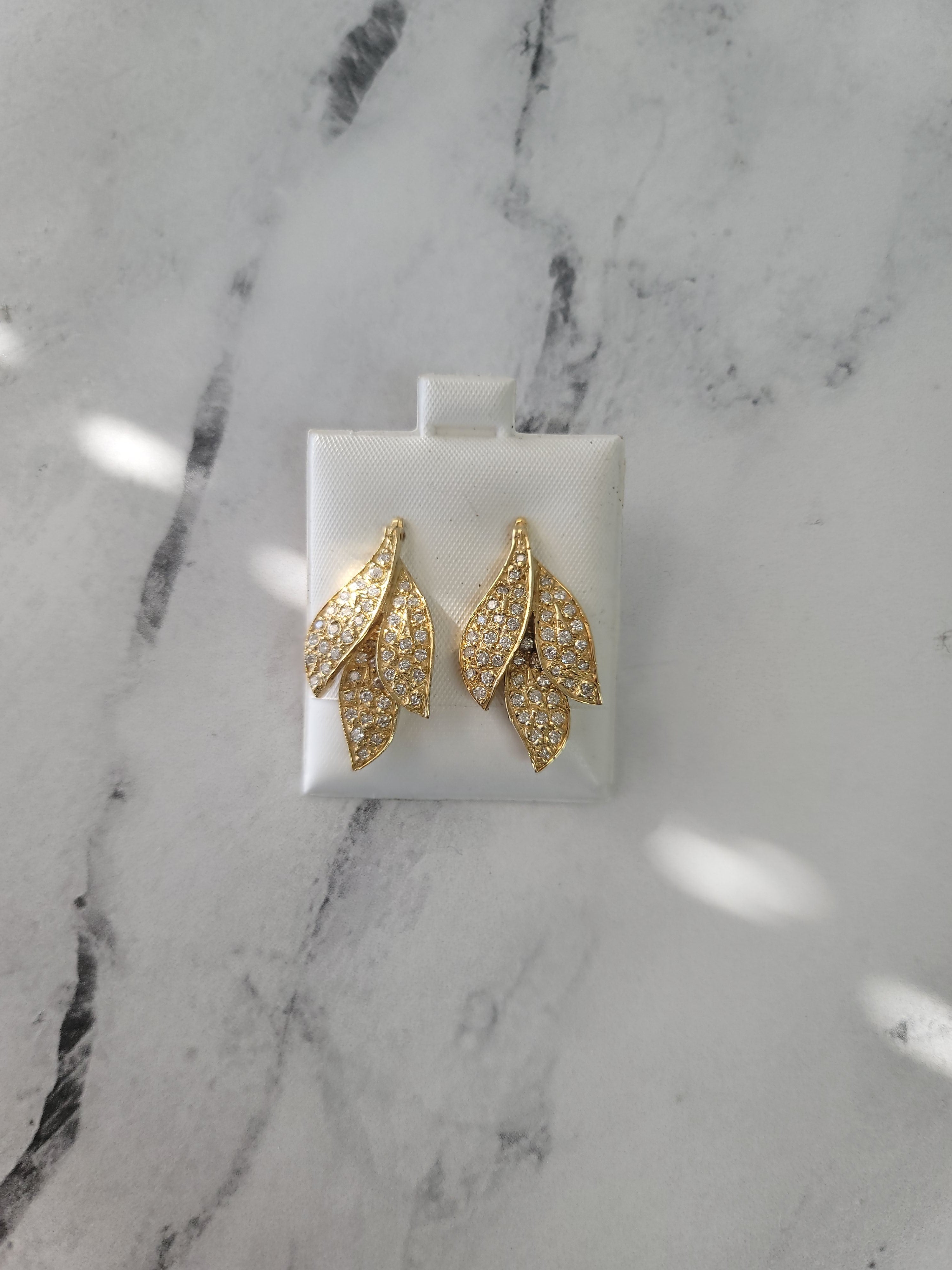 Pave Leaf Shaped Diamond Earrings