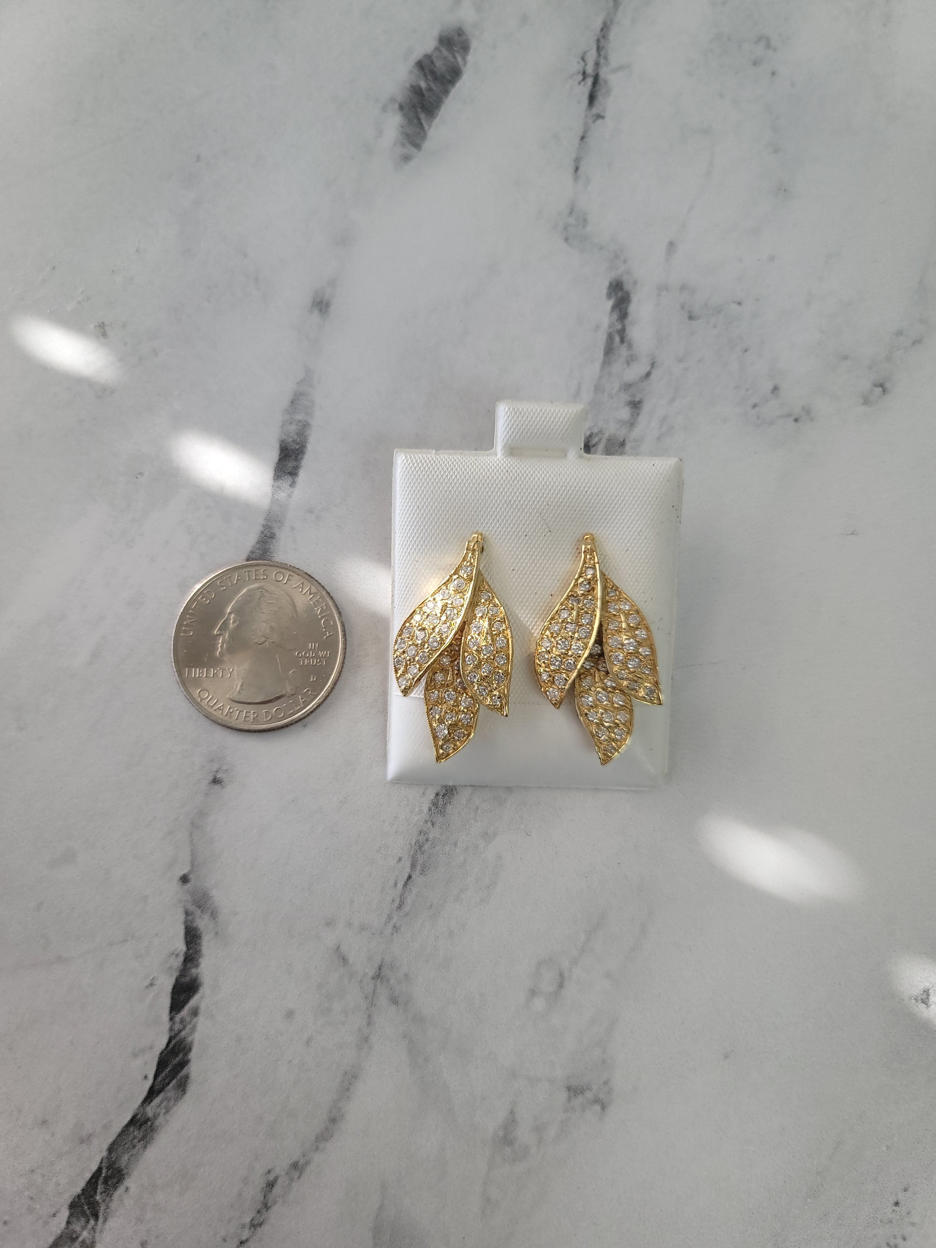 Pave Leaf Shaped Diamond Earrings