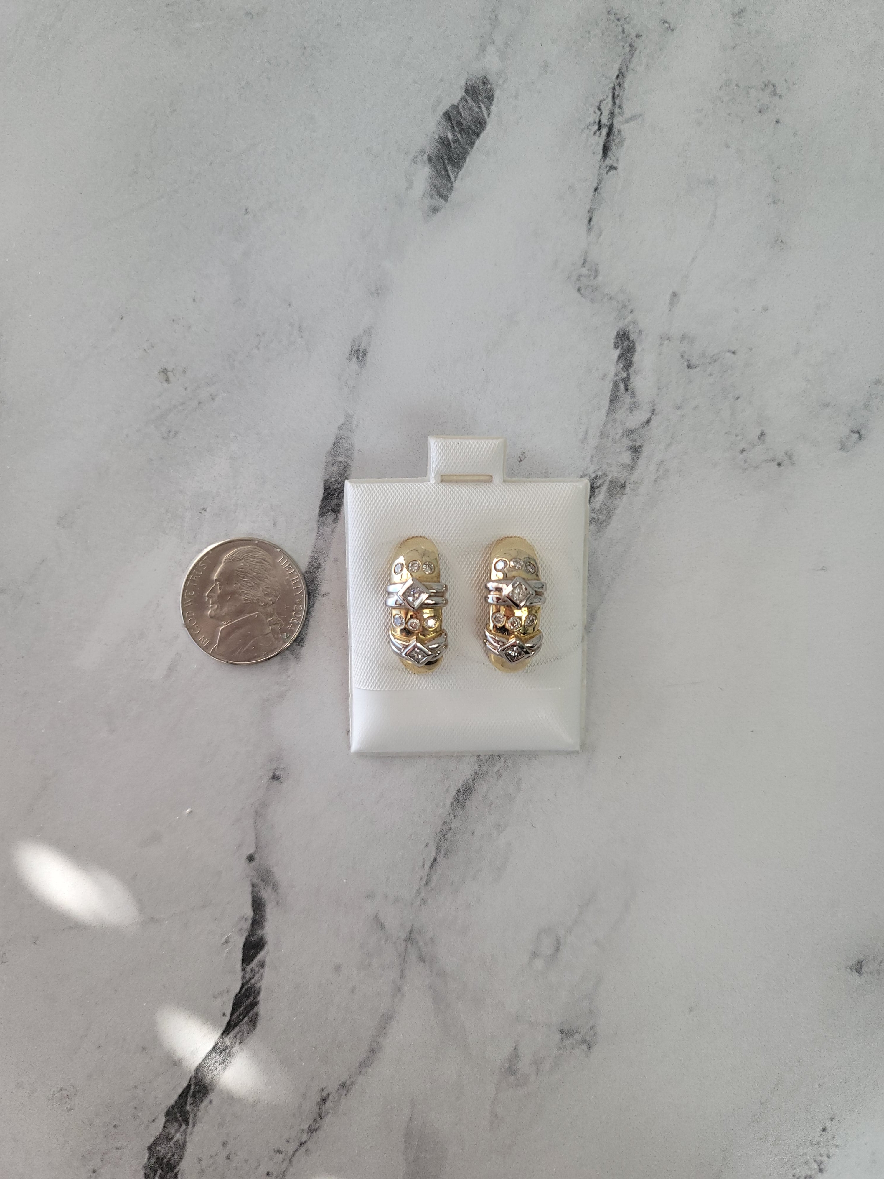 14k Two Toned Princess Diamond Earrings