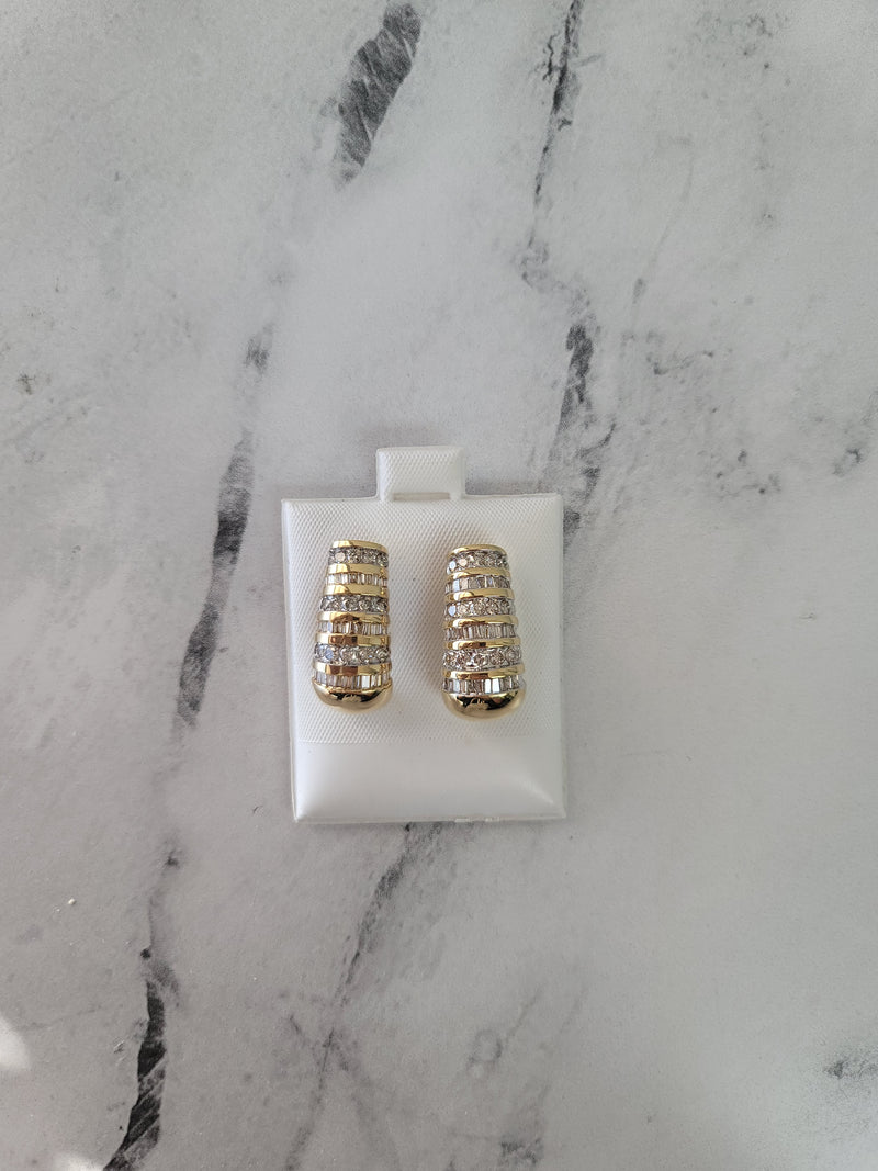 2 Carat Round & Baguette Diamond Earrings 14k Yellow Gold