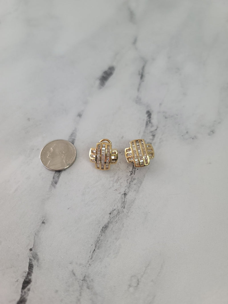 Plus Shaped Cross Diamond Baguette Earrings 1.50cttw 14k Yellow Gold