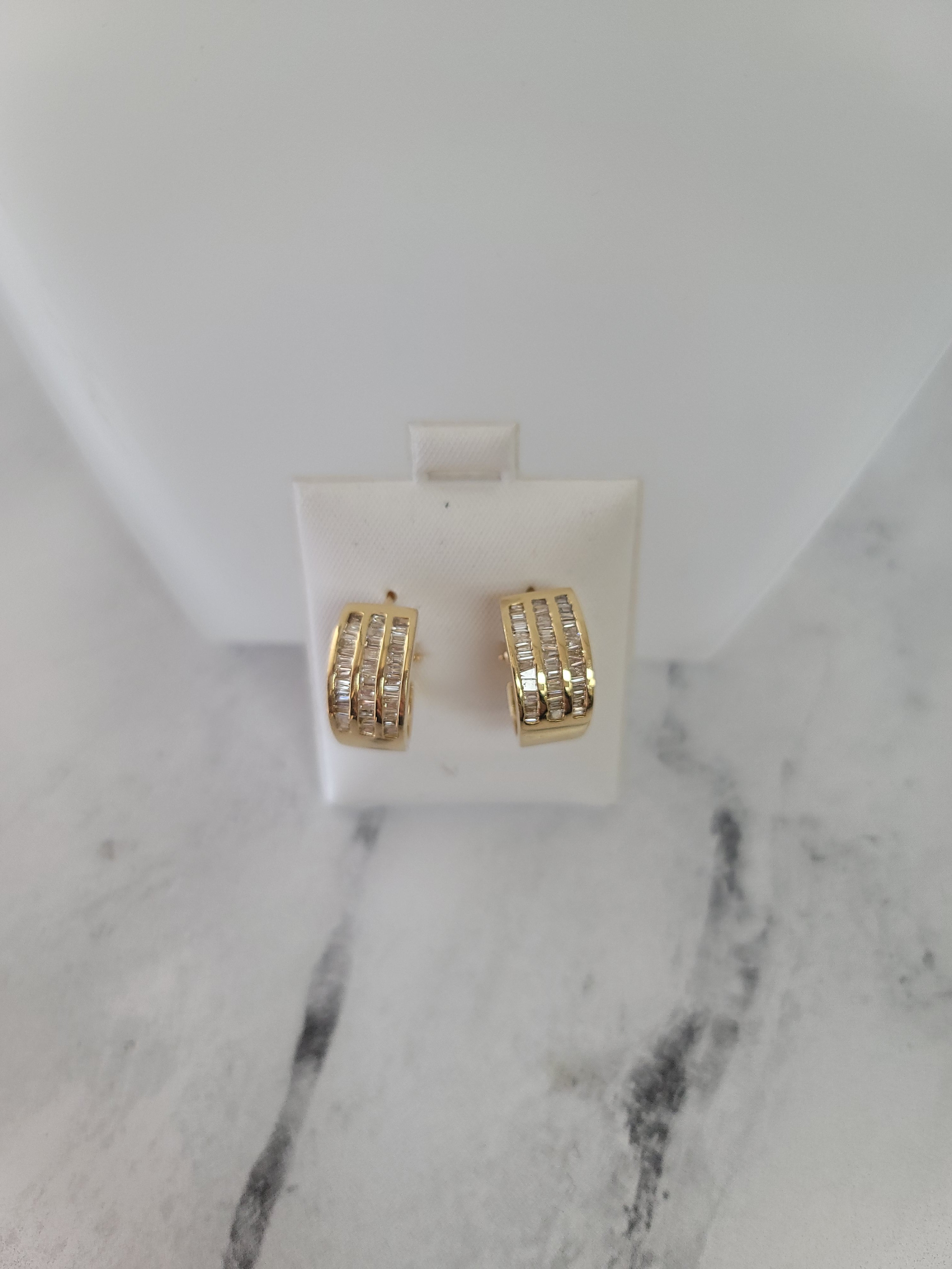 Triple Row Baguette Diamond Earrings .79cttw 14k Yellow Gold