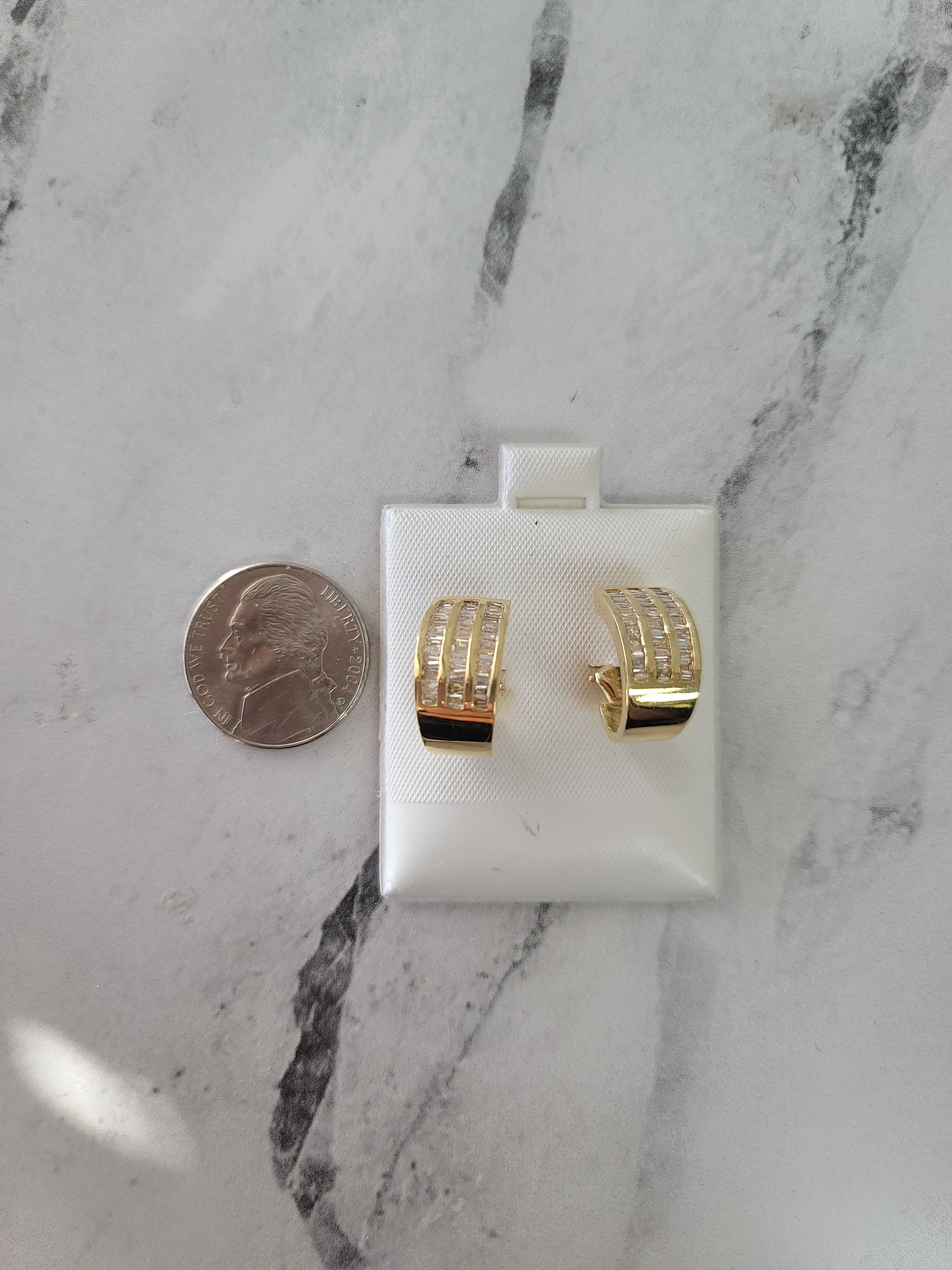 Triple Row Baguette Diamond Earrings .79cttw 14k Yellow Gold