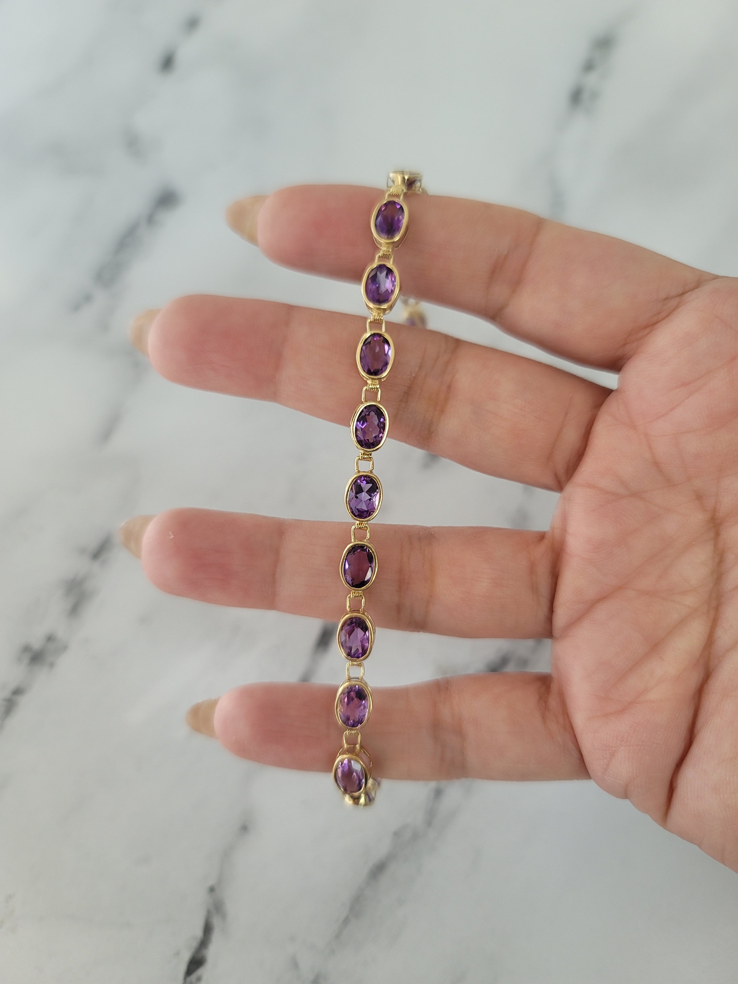 Oval Amethyst Tennis Bracelet 14k Yellow Gold