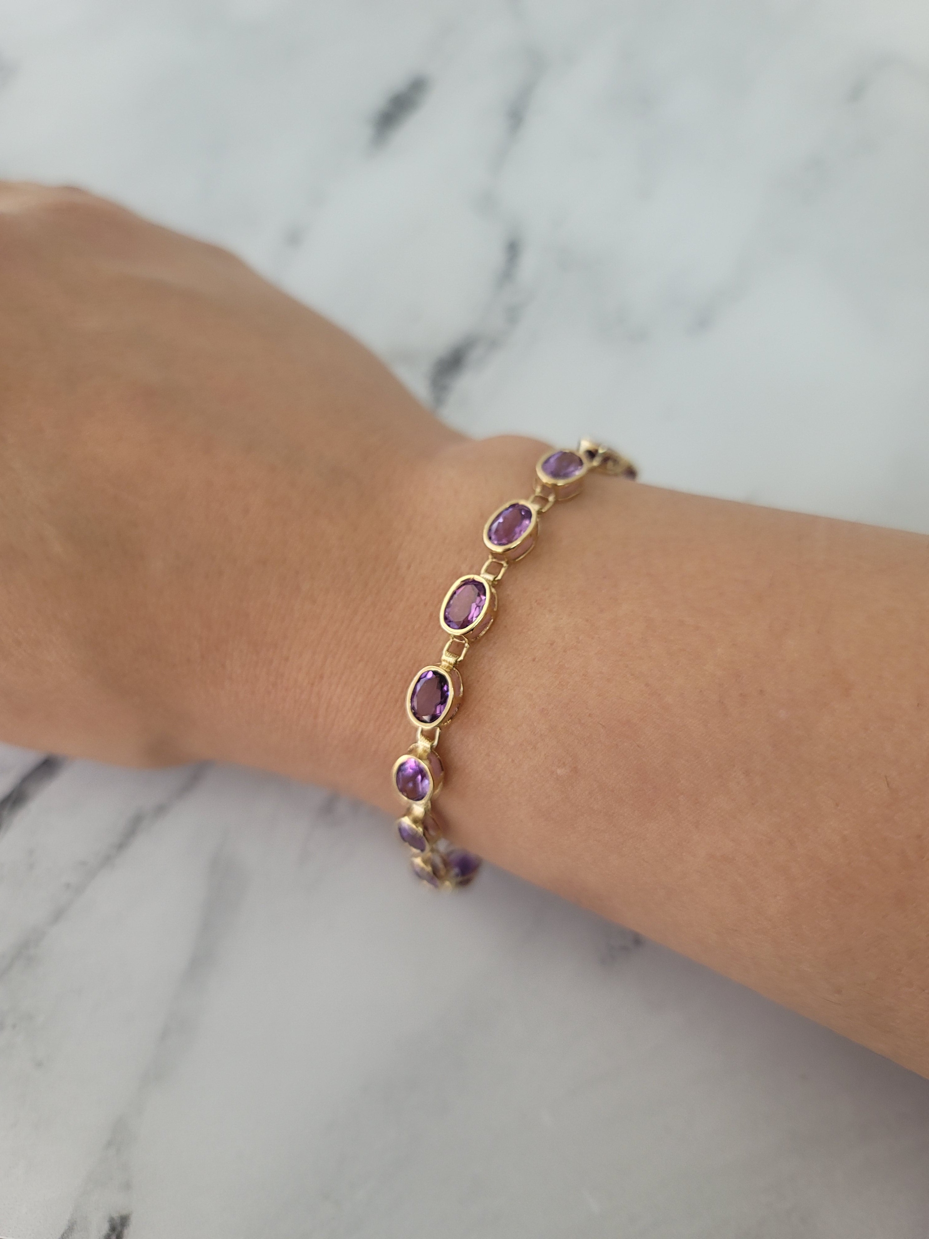 Oval Amethyst Tennis Bracelet 14k Yellow Gold