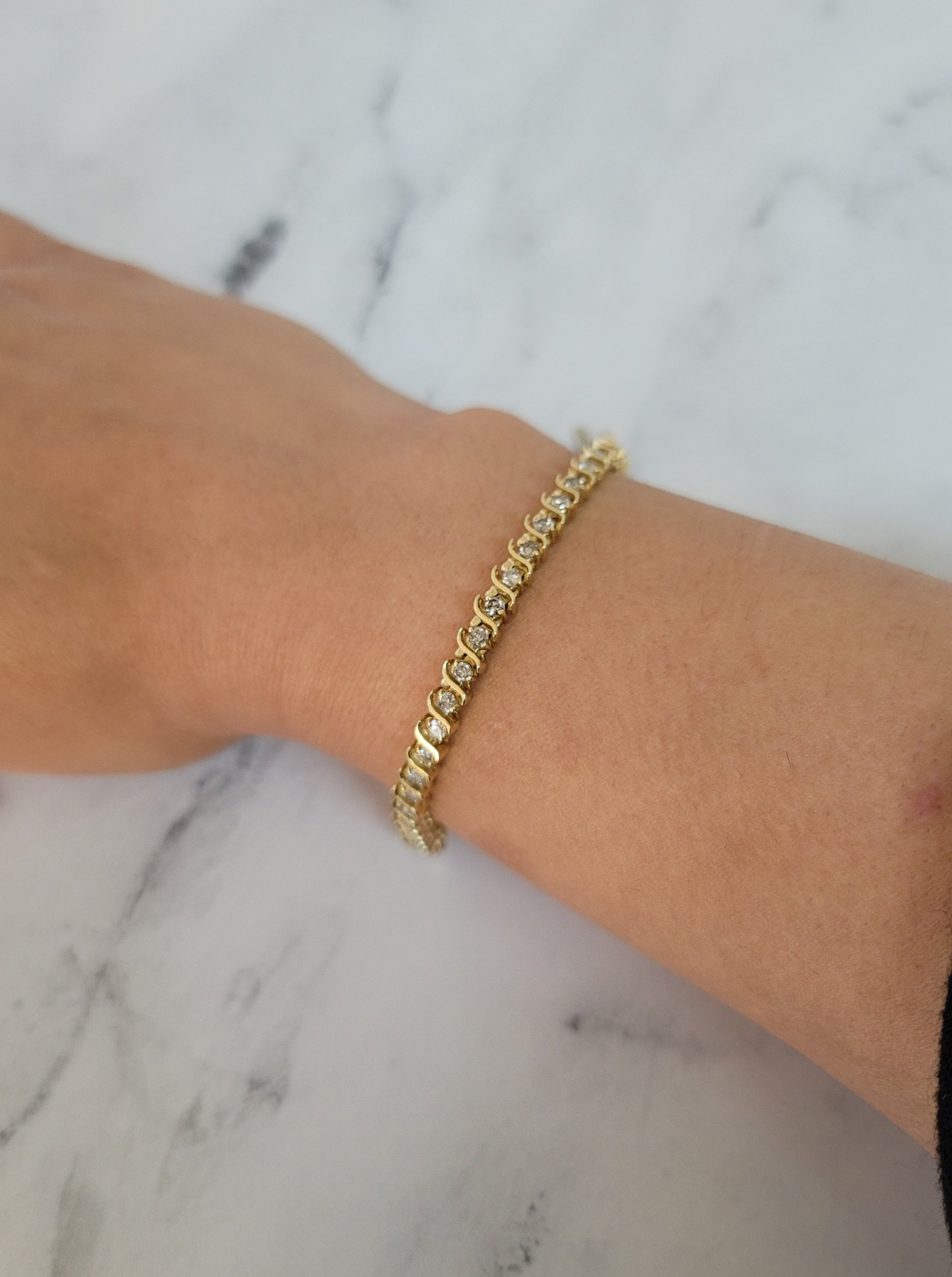 Diamond Tennis Bracelet Stackable 14k Yellow Gold