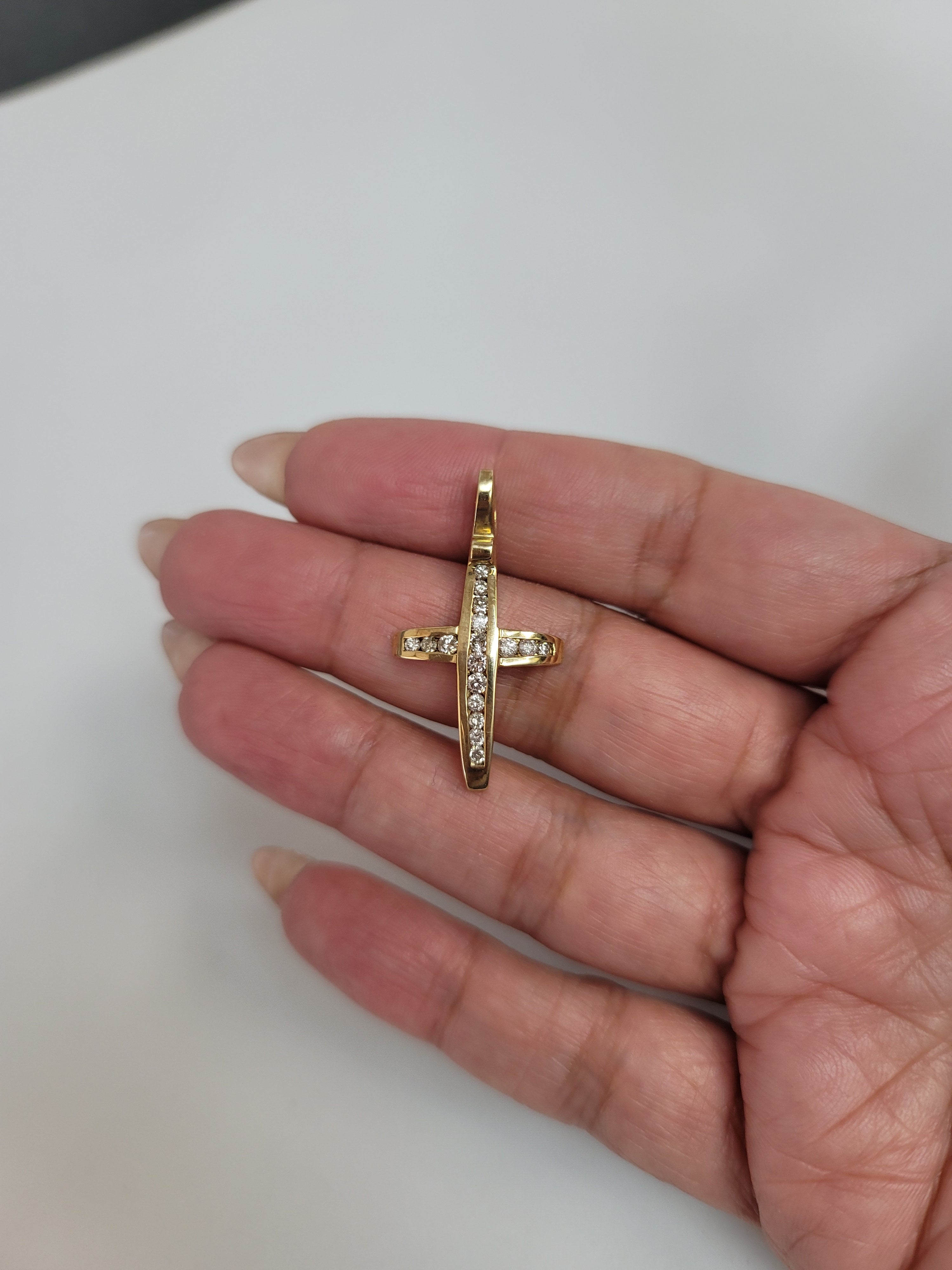 Channel Set Diamond Cross .57cttw 14k Yellow Gold