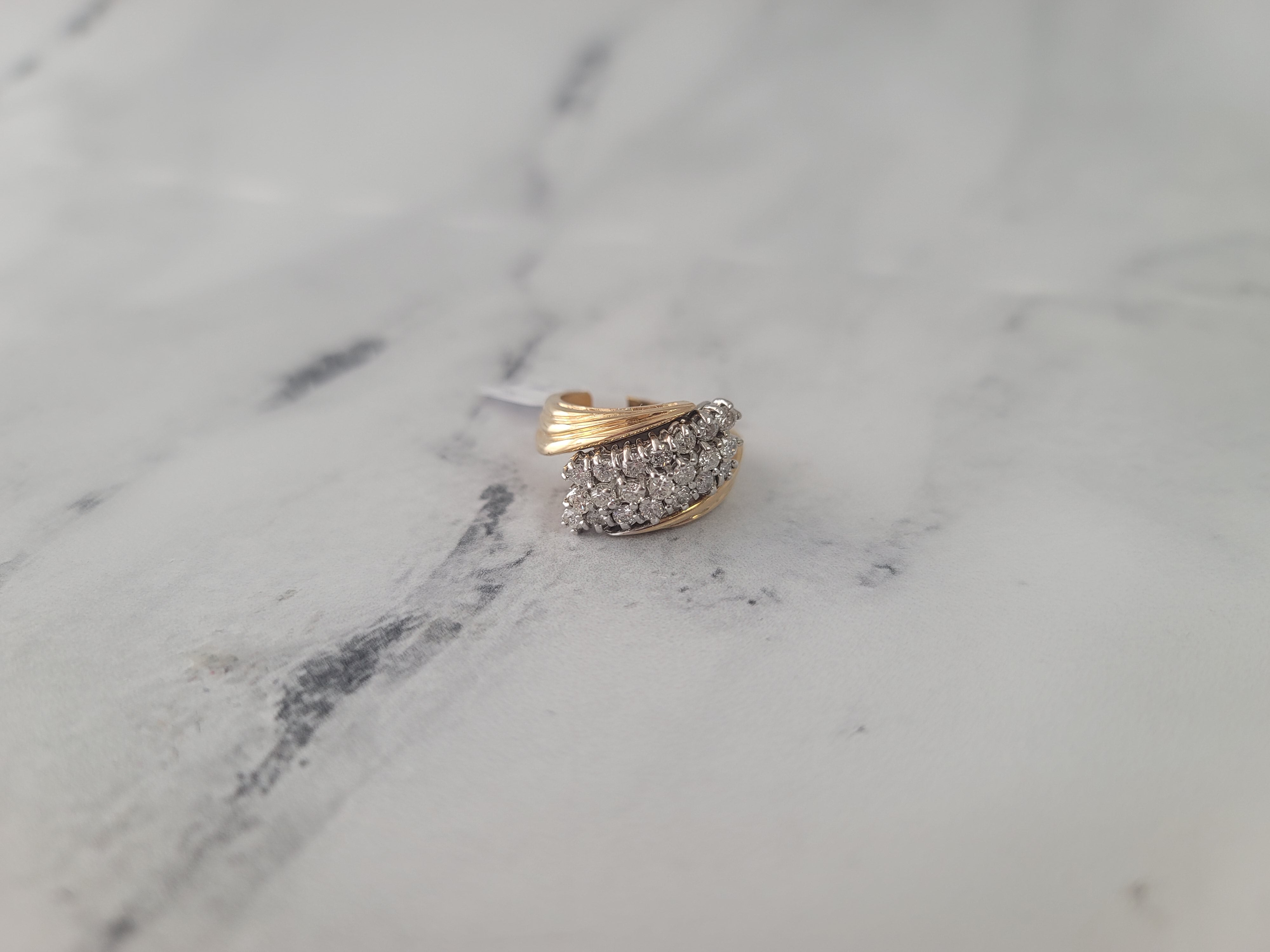 Diagonal Three Row Cocktail Diamond Ring 1.50cttw 14k Yellow Gold