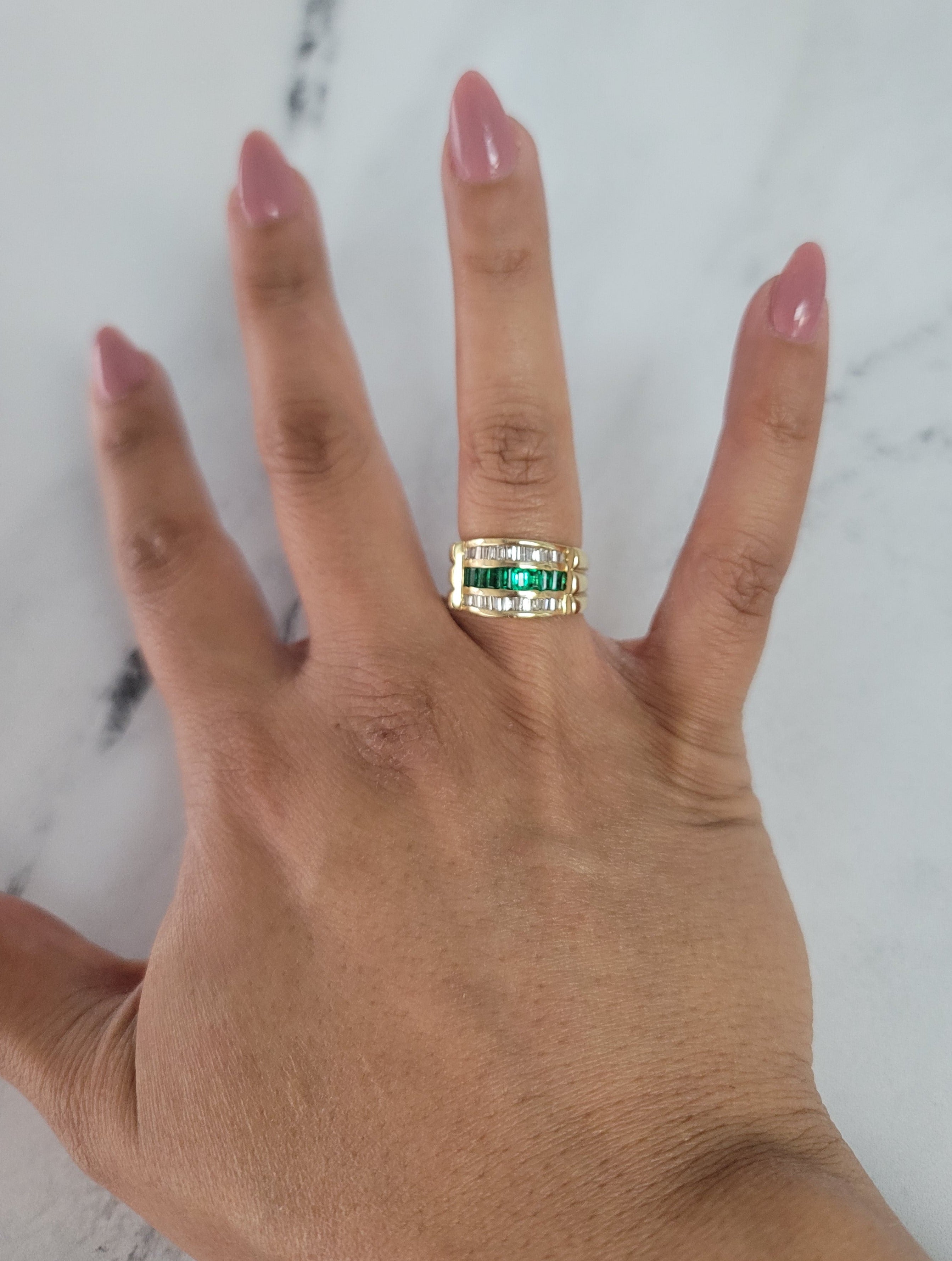 2 Carat Emerald Diamond Baguette Cocktail Ring 14k Yellow or White Gold