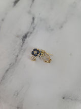 Sapphire Diamond Flower Earrings .18cttw 14k Yellow Gold
