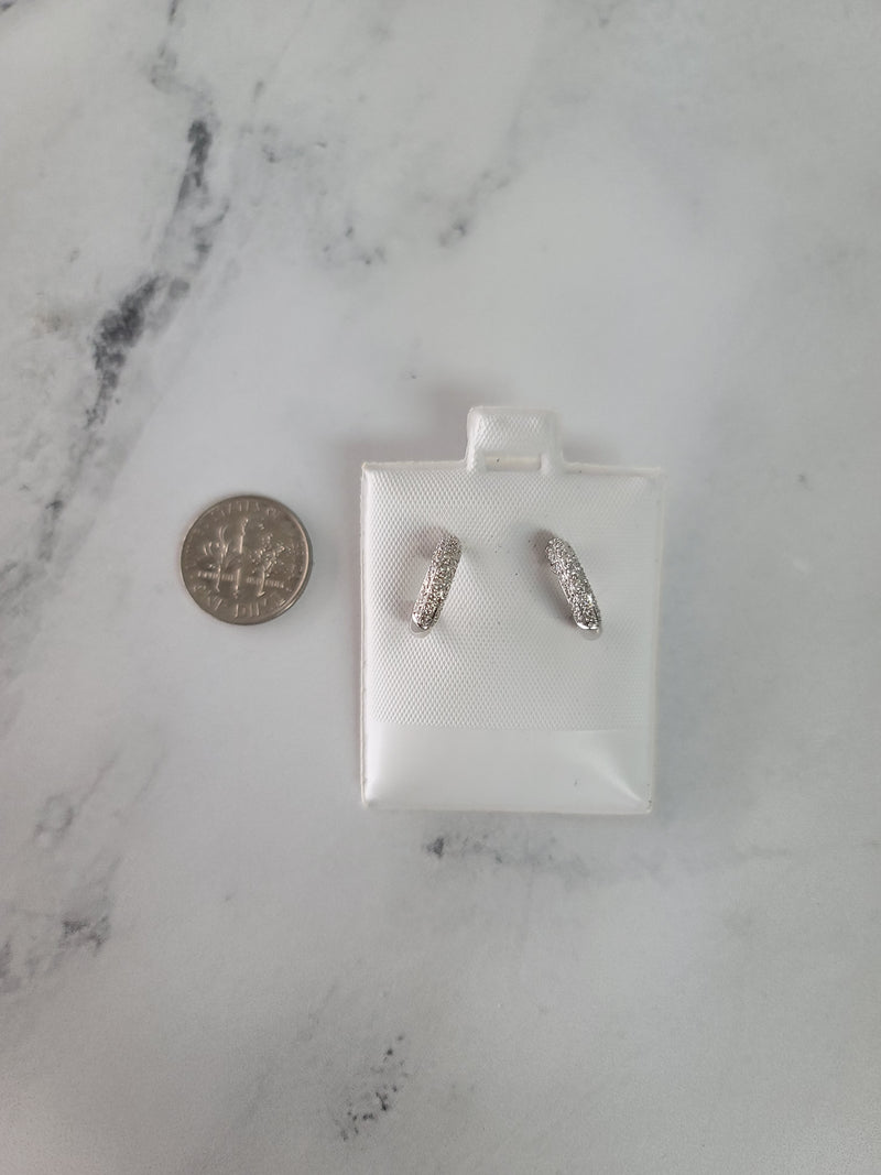 Diamond Pave Hoop Huggie Earrings 14k White Gold