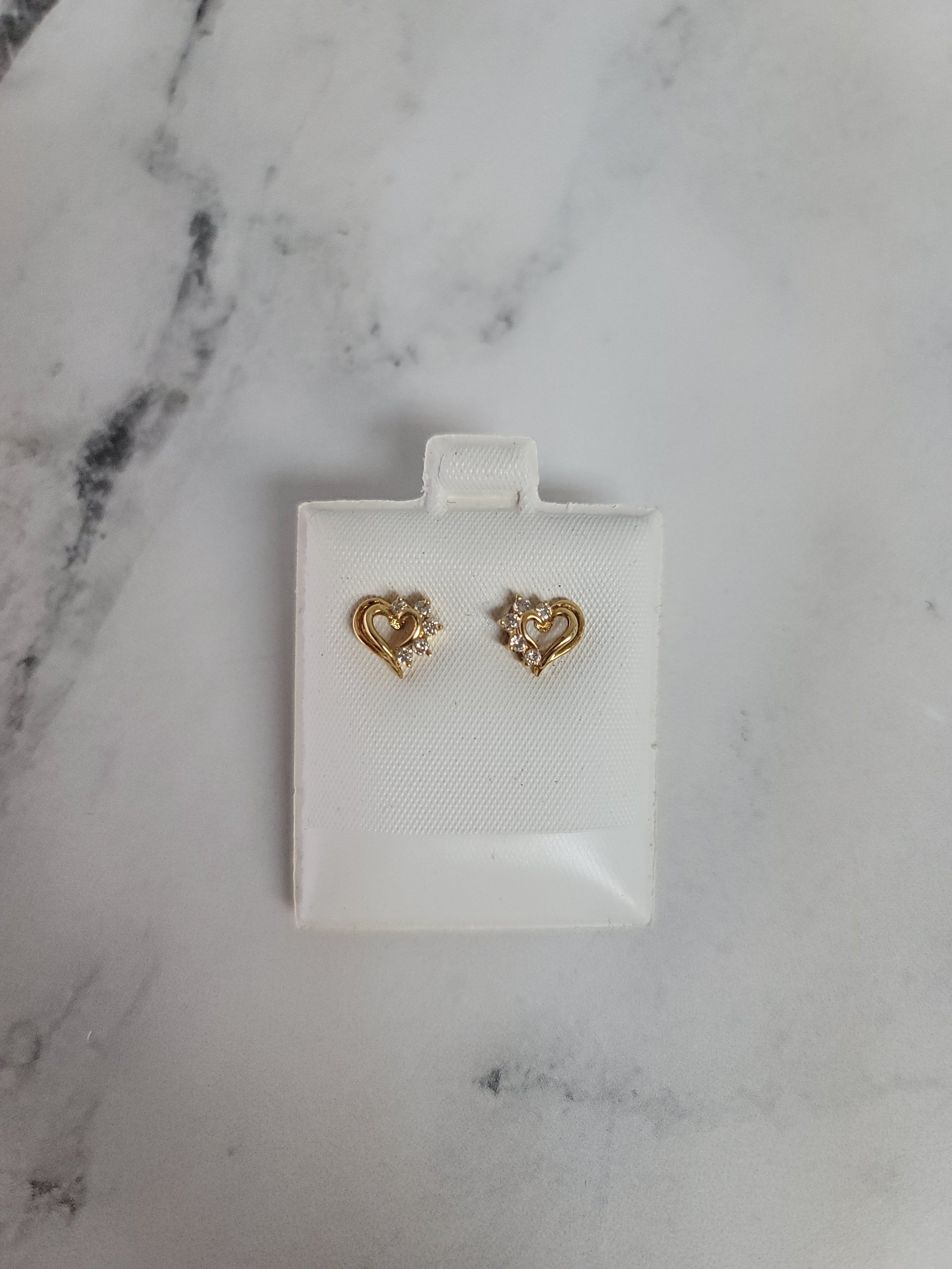 Heart Shaped Cutout Diamond Studs .19cttw 14k Yellow Gold