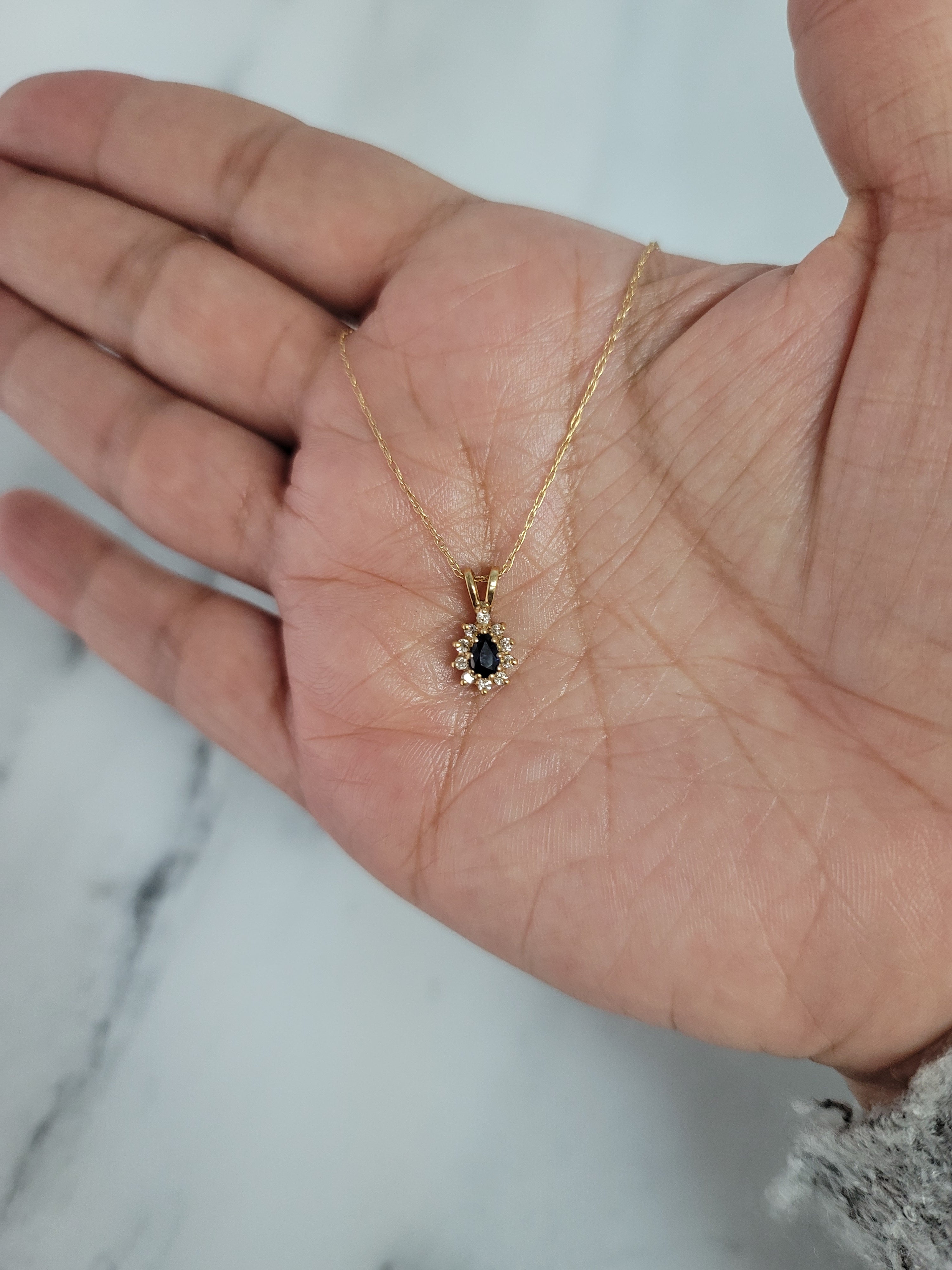 Half Carat Sapphire Diamond Halo Necklace