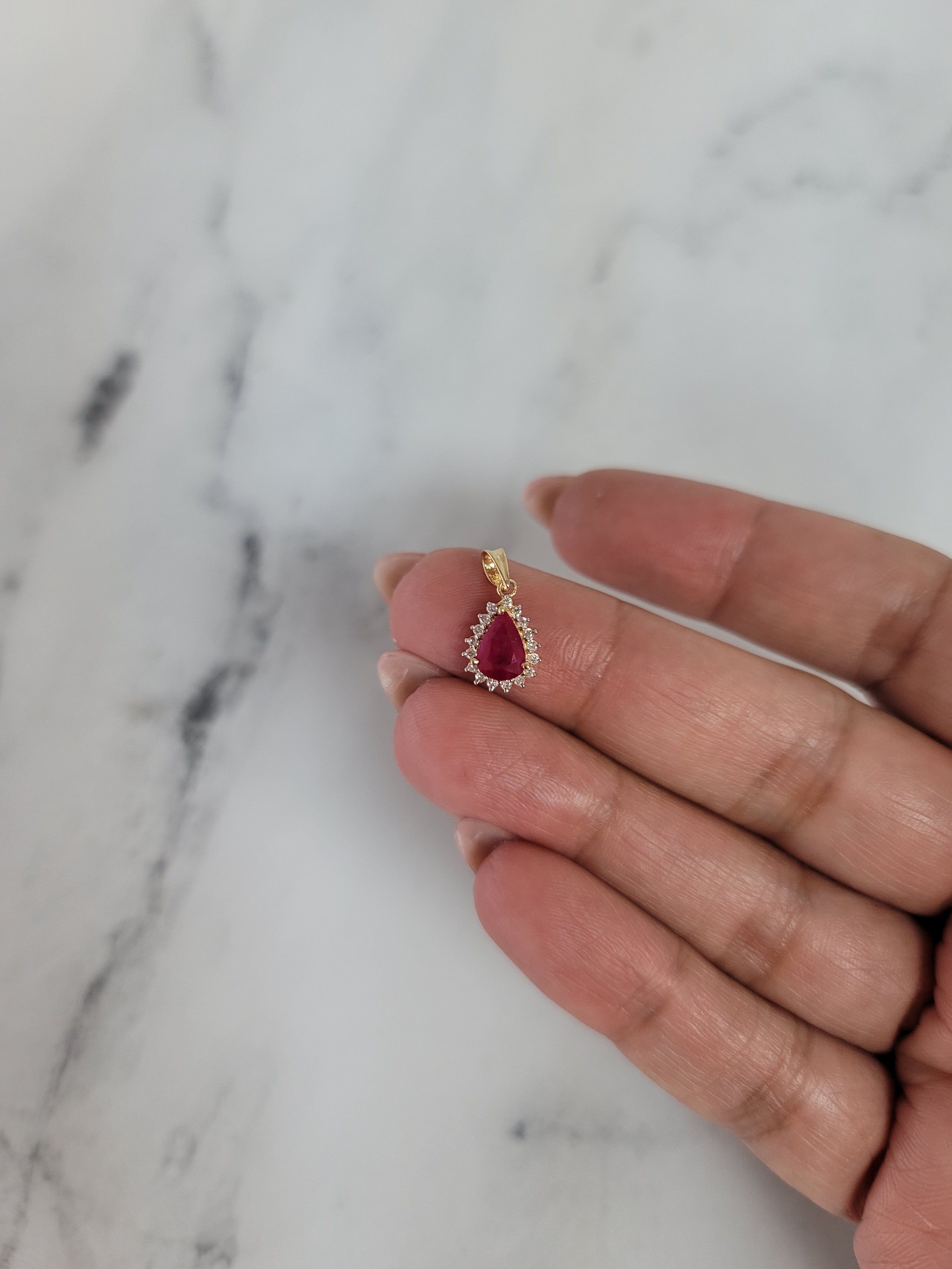 Pear Shaped Ruby Diamond Halo Necklace