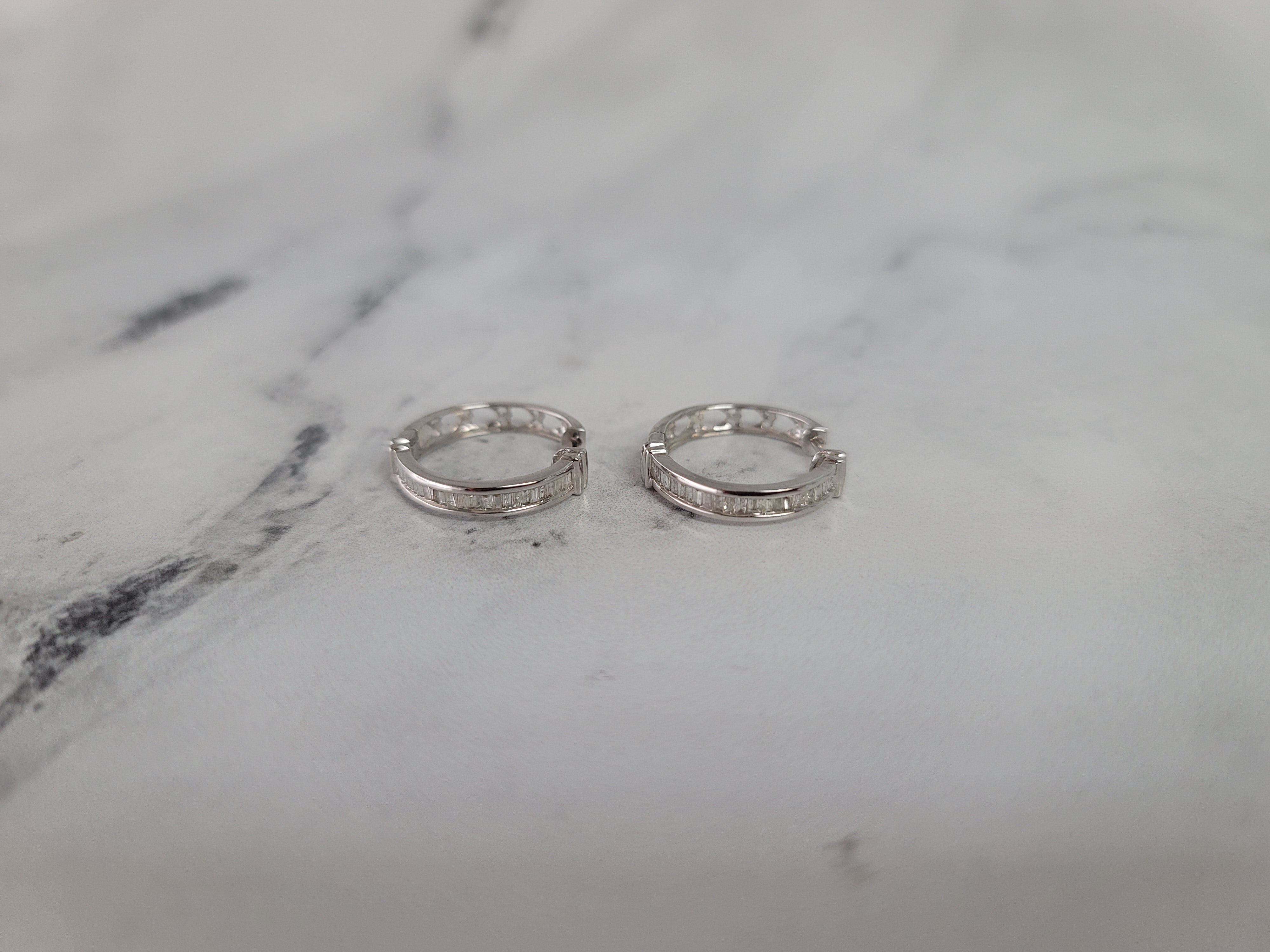 Small Diamond Baguette Earrings .60cttw 14k White Gold