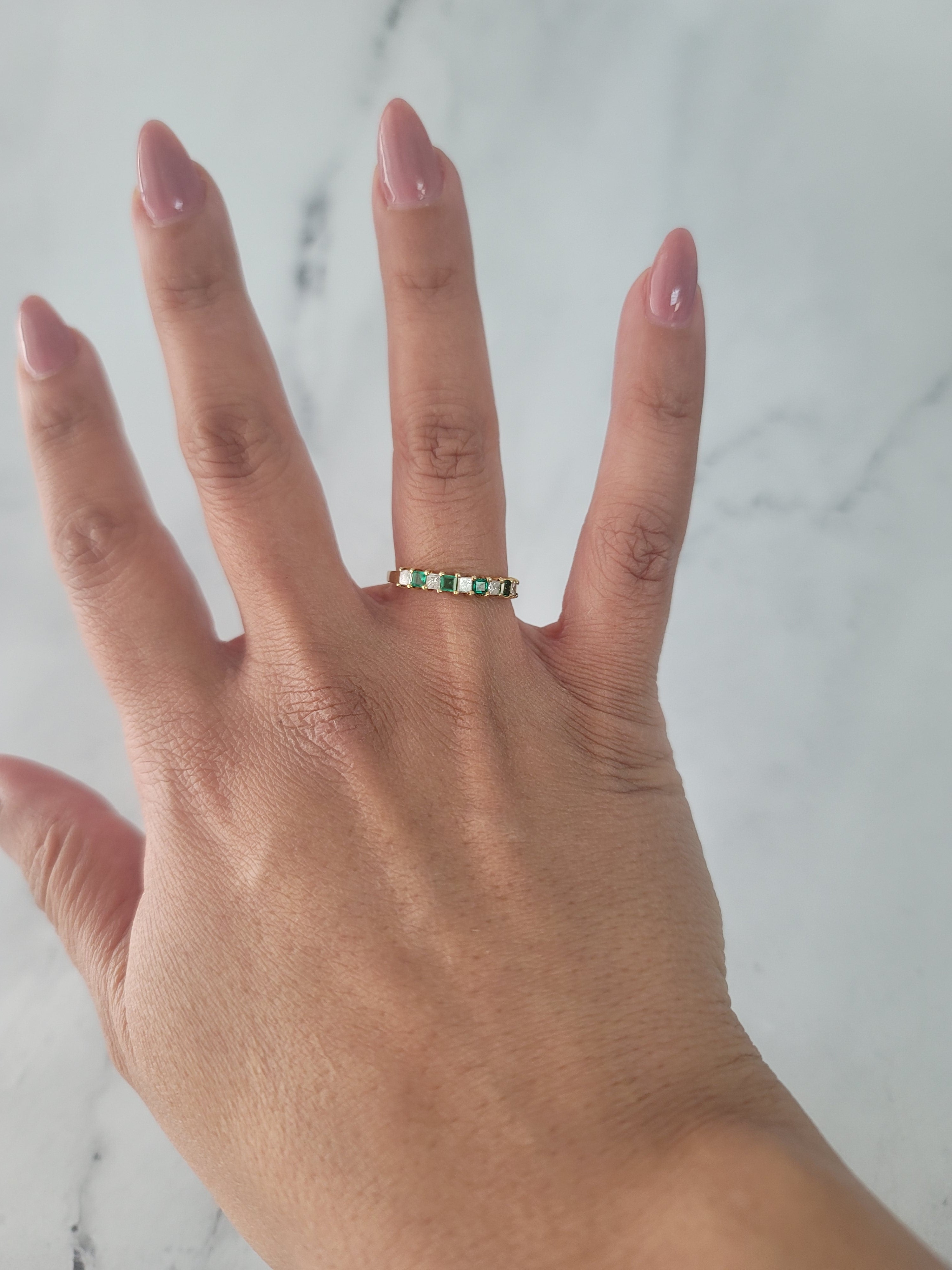 Synthetic Emerald Diamond Wedding Band