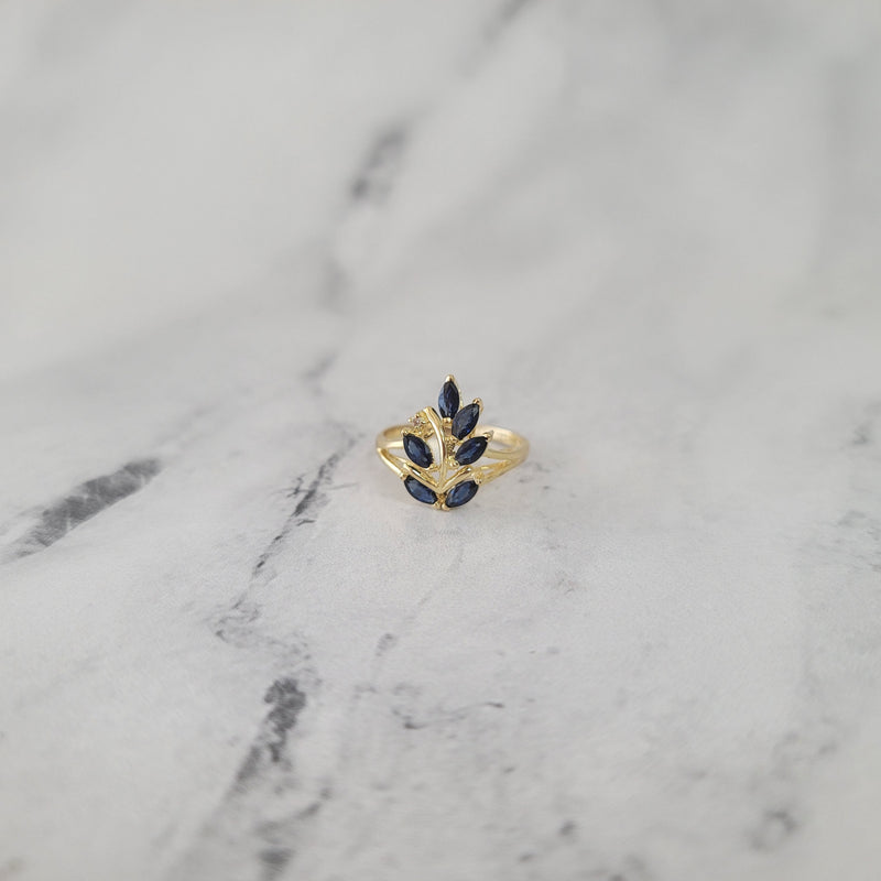 Marquise Sapphire Floral Cluster Ring 14k Yellow Gold