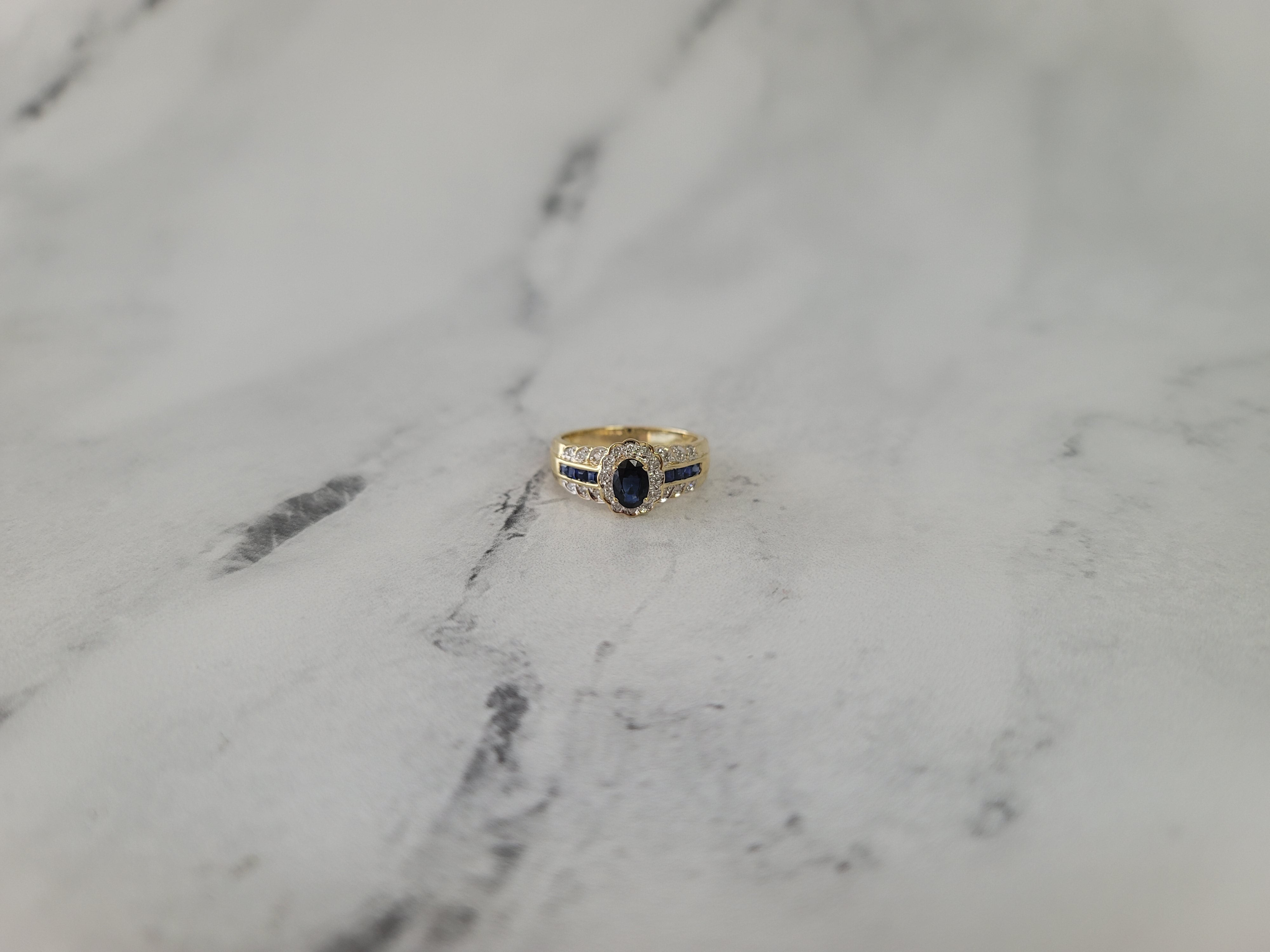 Oval Sapphire with Diamond Halo & Sapphire Diamond Accents 14K Yellow Gold