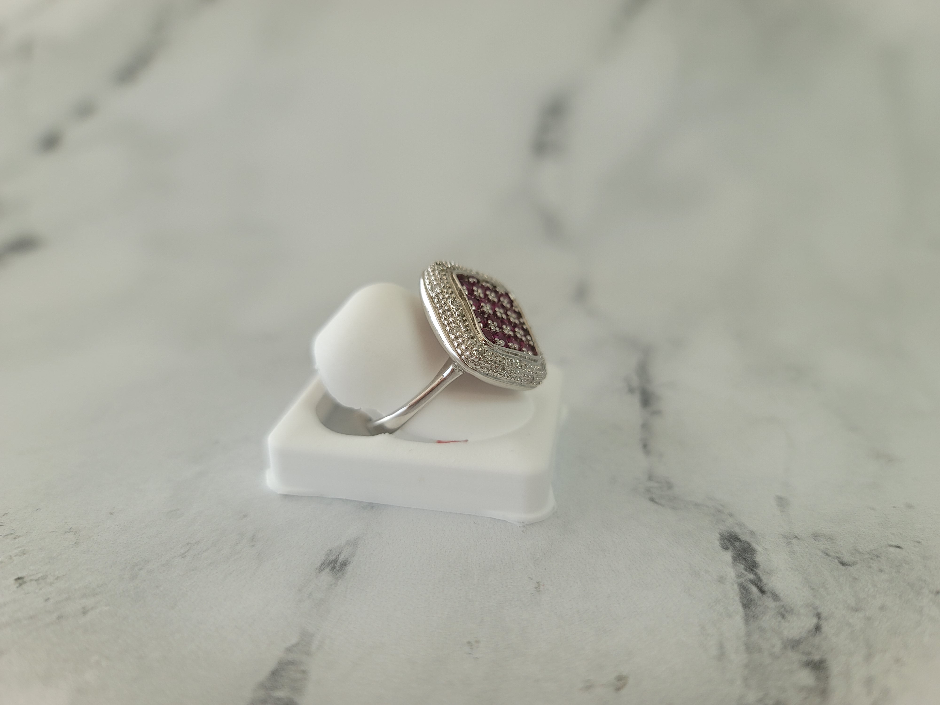 Ruby & Diamond Pave Cocktail Ring 1.15cttw 14K White Gold