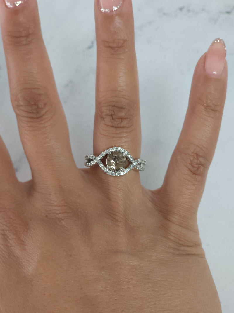 Smoky Quartz Diamond Engagement Ring 2.05cttw 14k White Gold