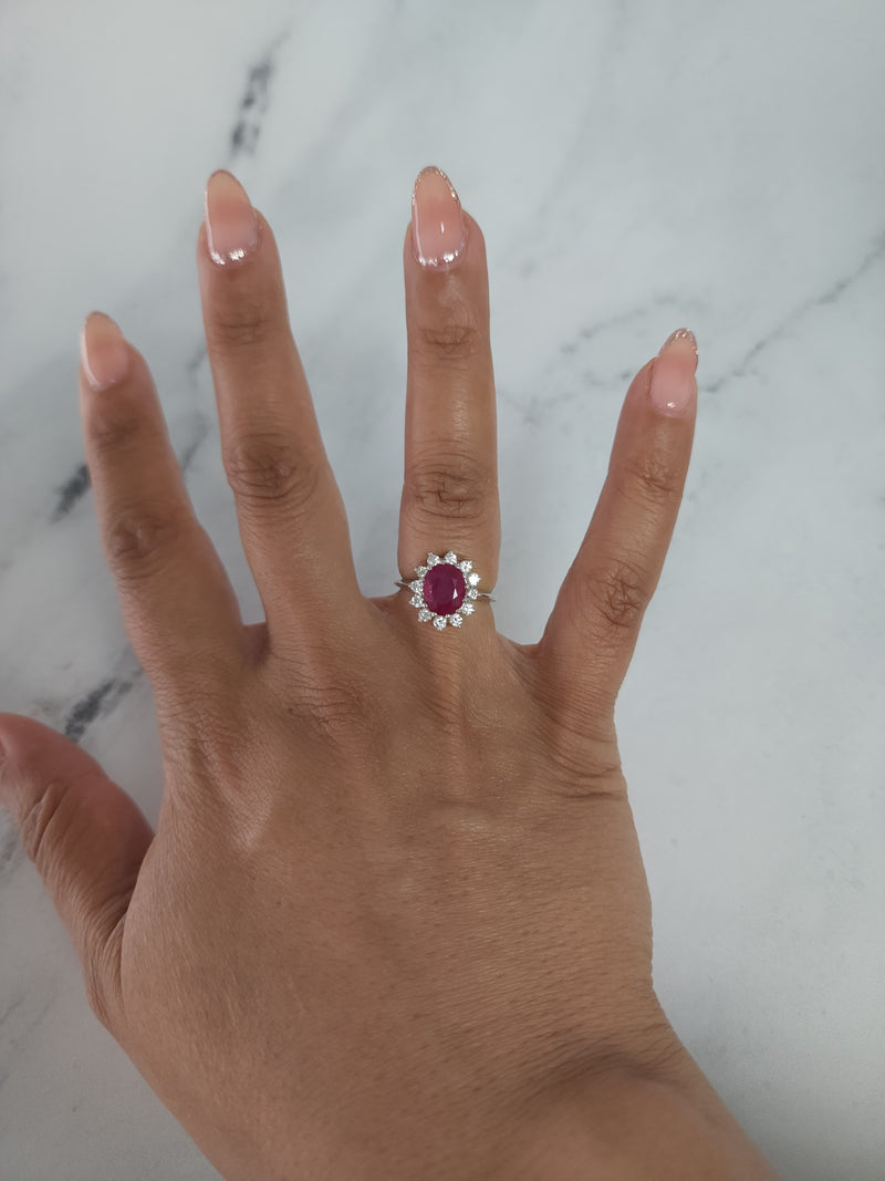 Ruby & Diamond Engagement Ring 3.14cttw 14K White Gold