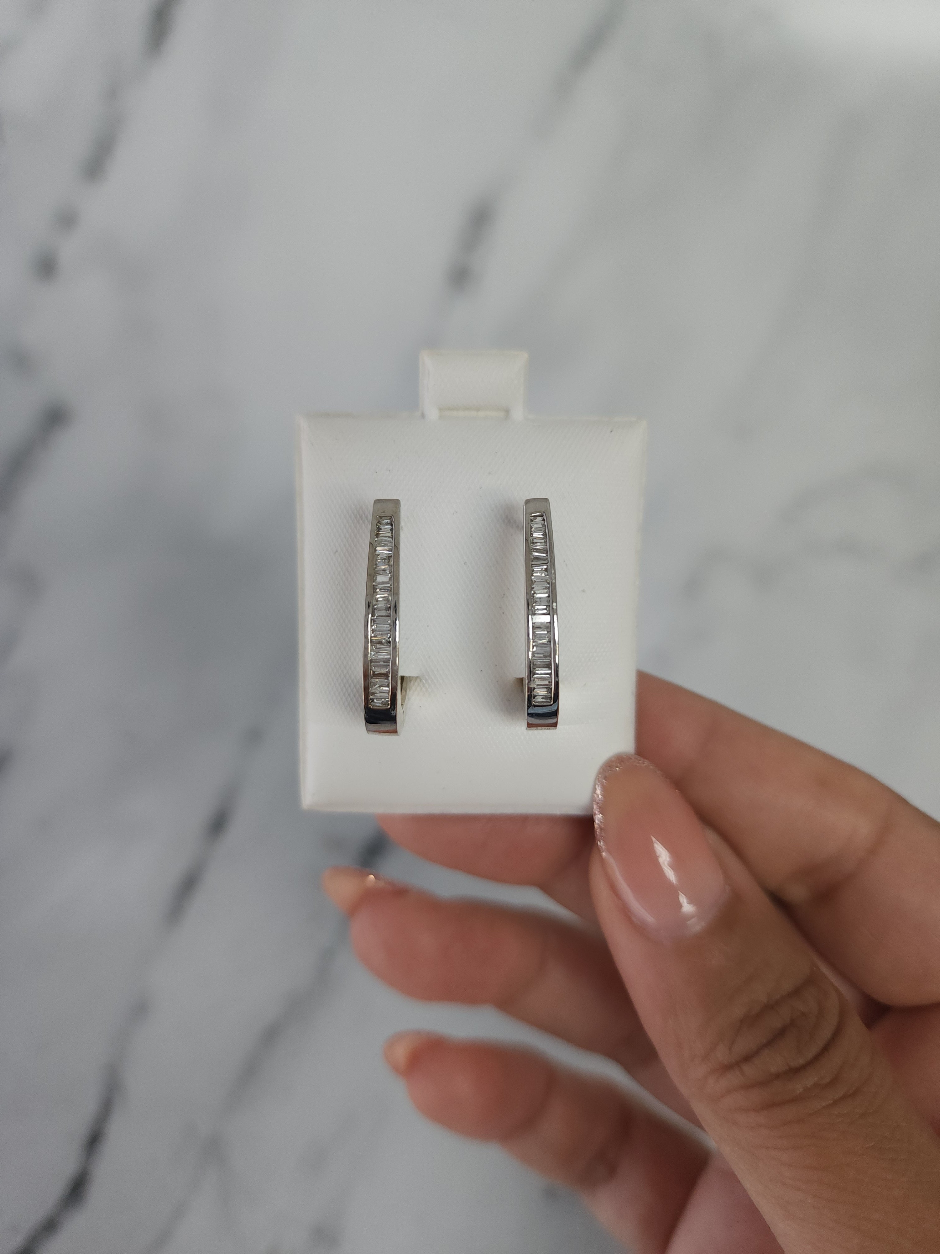 Baguette Diamond Hoop Earrings .80cttw 14k White Gold