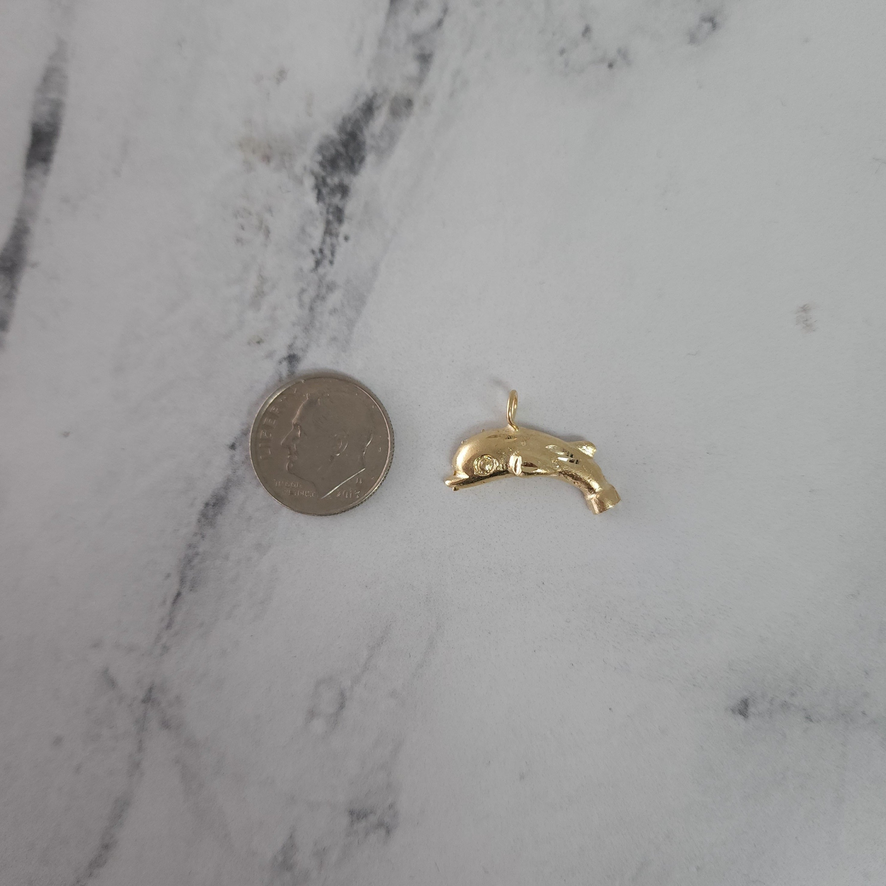 Dolphin with Matte Finish & Diamond Cuts 14k Yellow Gold